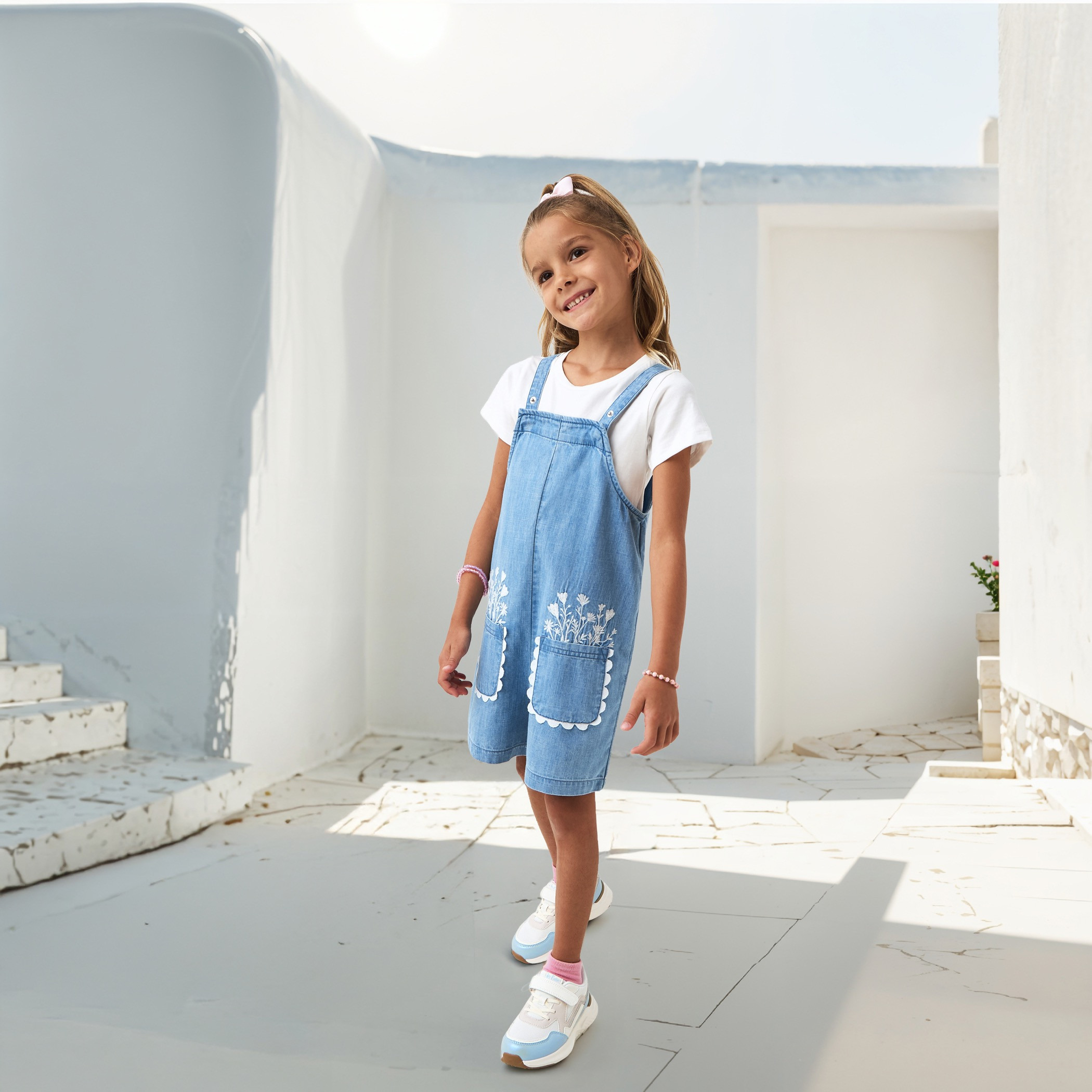 Juniors Embroidered Denim Dungaree and T-shirt Set-girls-clothing-setsandcoords-image-2