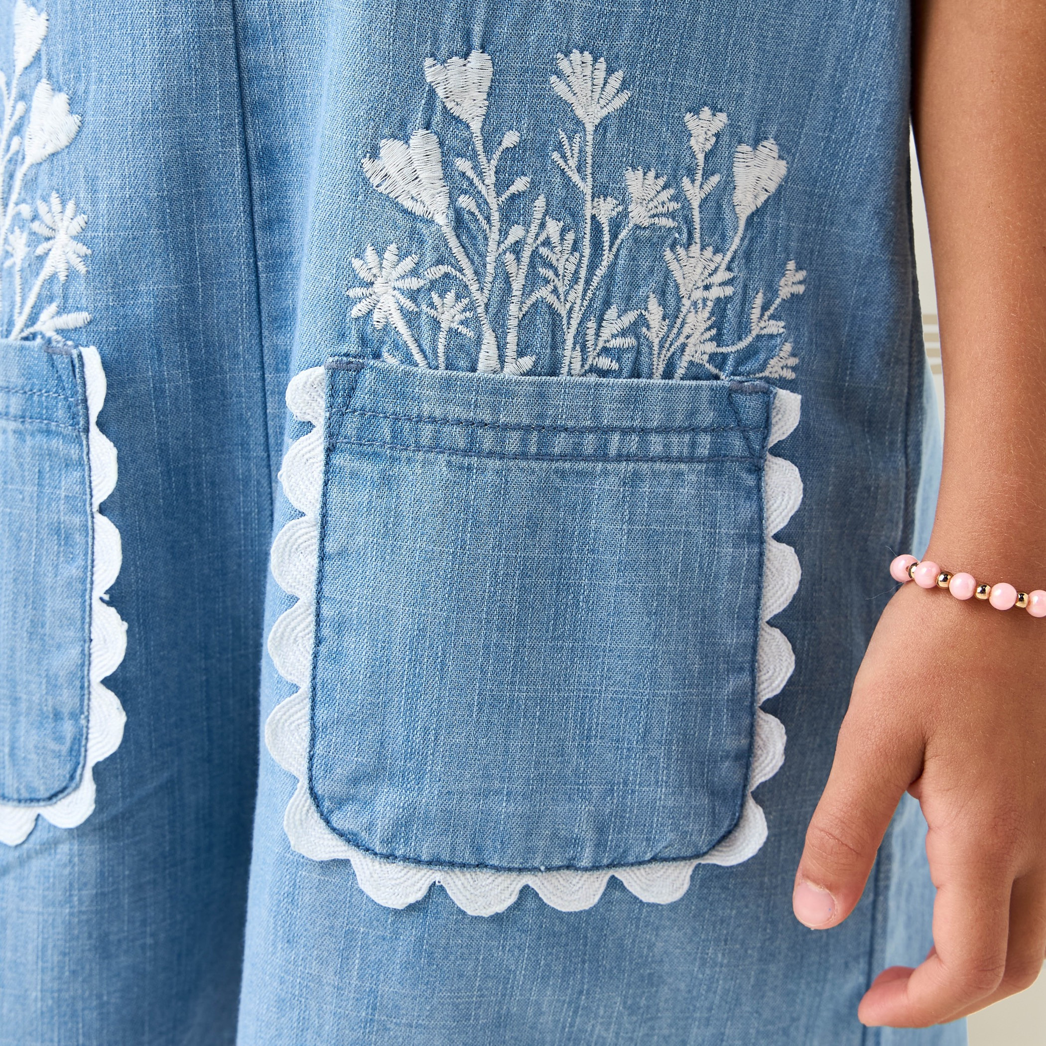 Juniors Embroidered Denim Dungaree and T-shirt Set-girls-clothing-setsandcoords-image-4