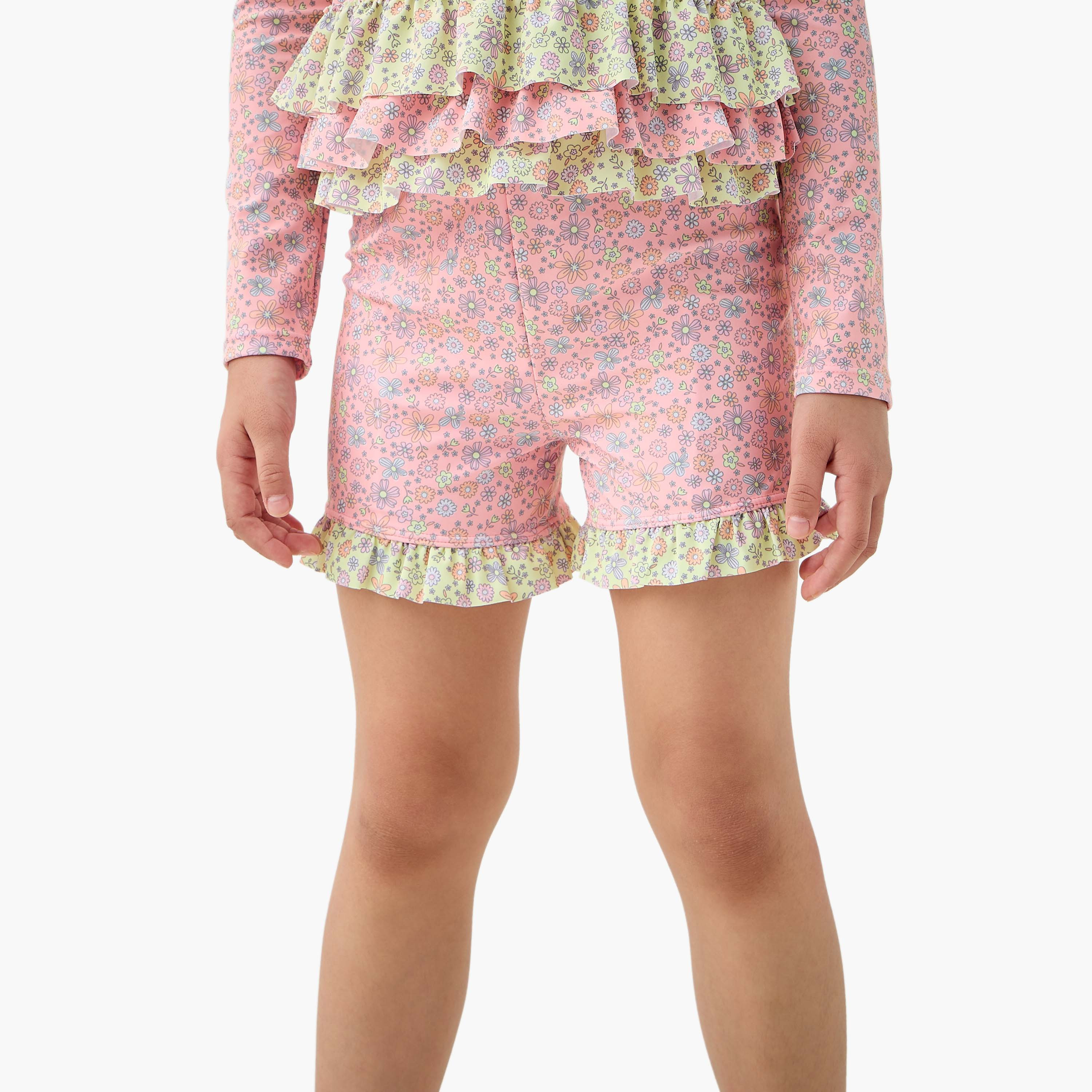 Juniors Floral Print Swim T-shirt and Shorts Set-baby-girls-clothing-swimwear-image-3