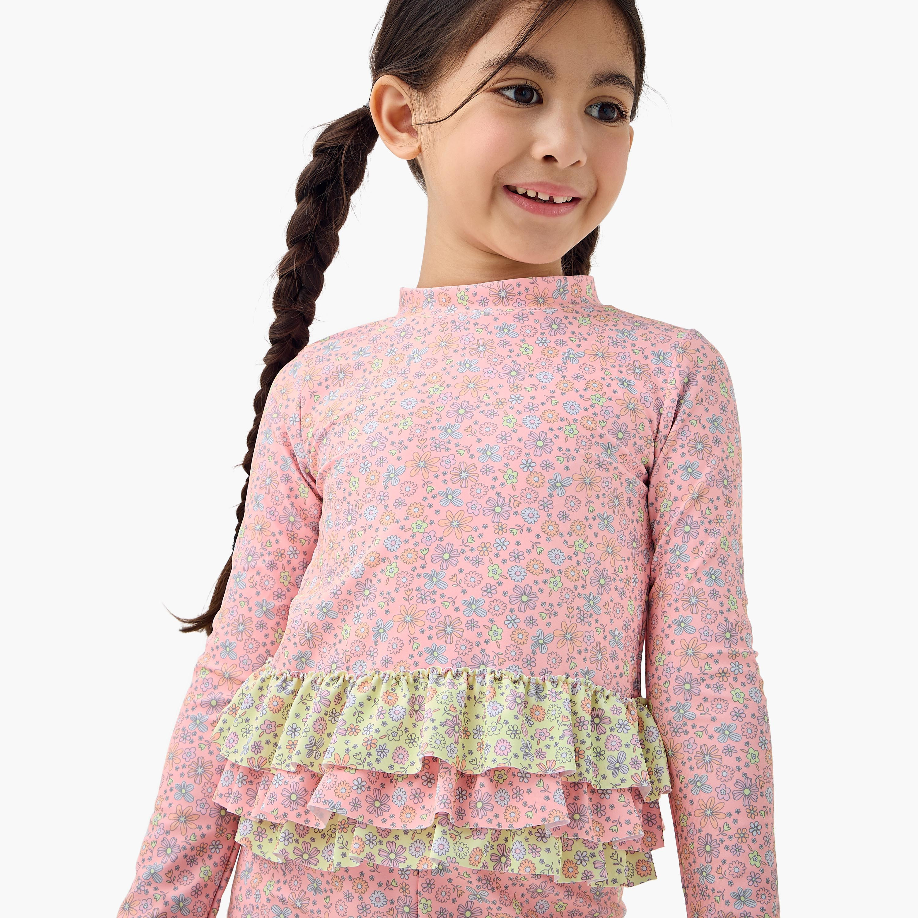 Juniors Floral Print Swim T-shirt and Shorts Set-baby-girls-clothing-swimwear-image-5