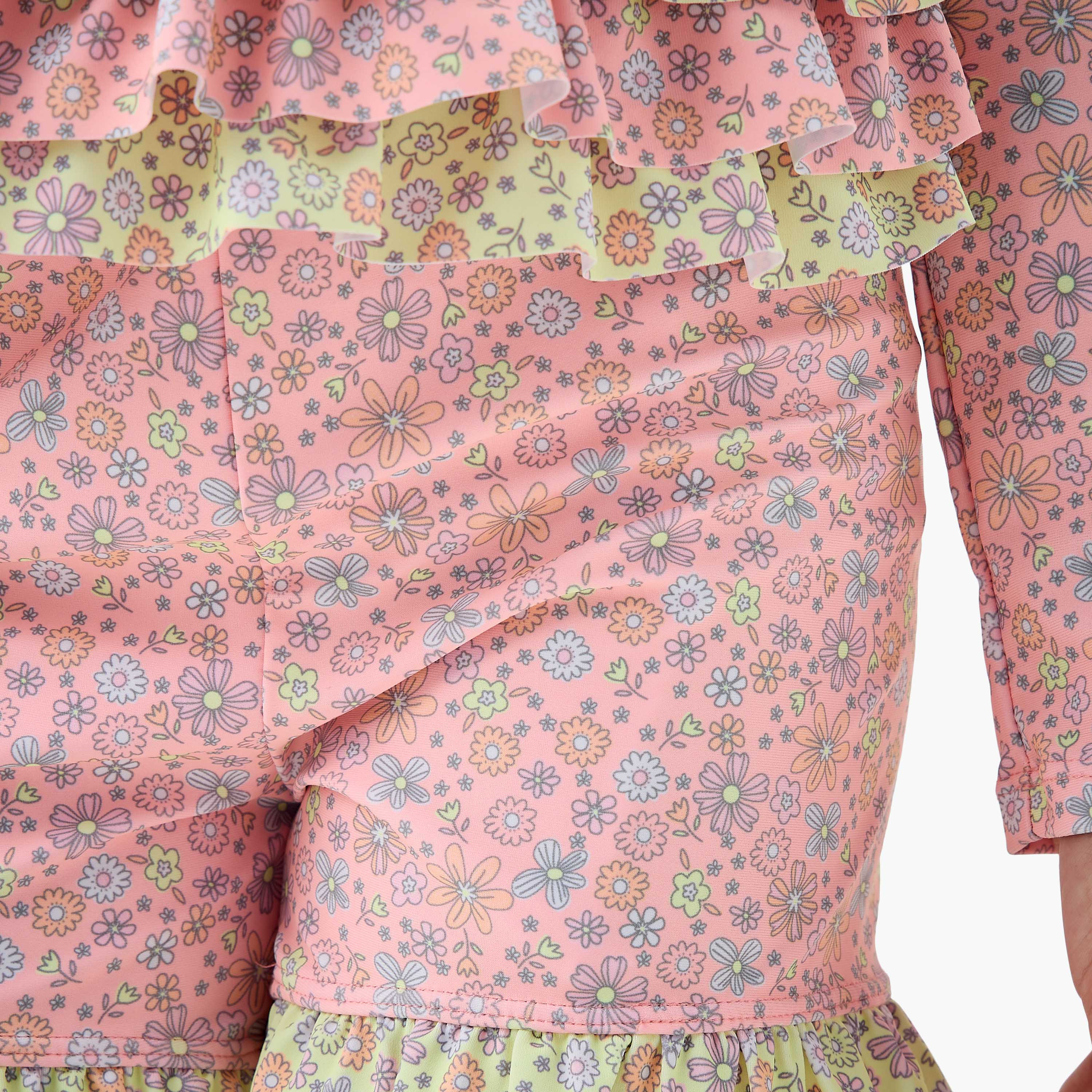 Juniors Floral Print Swim T-shirt and Shorts Set-baby-girls-clothing-swimwear-image-6