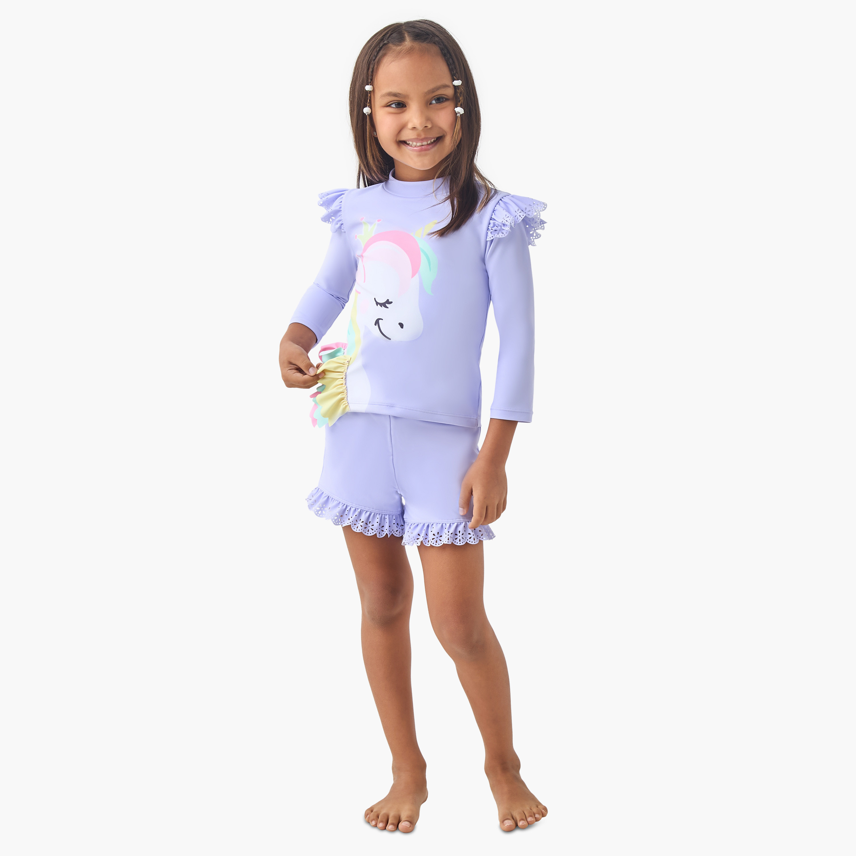 Juniors Unicorn Print T-shirt and Shorts Set-girls-clothing-swimwear-image-1