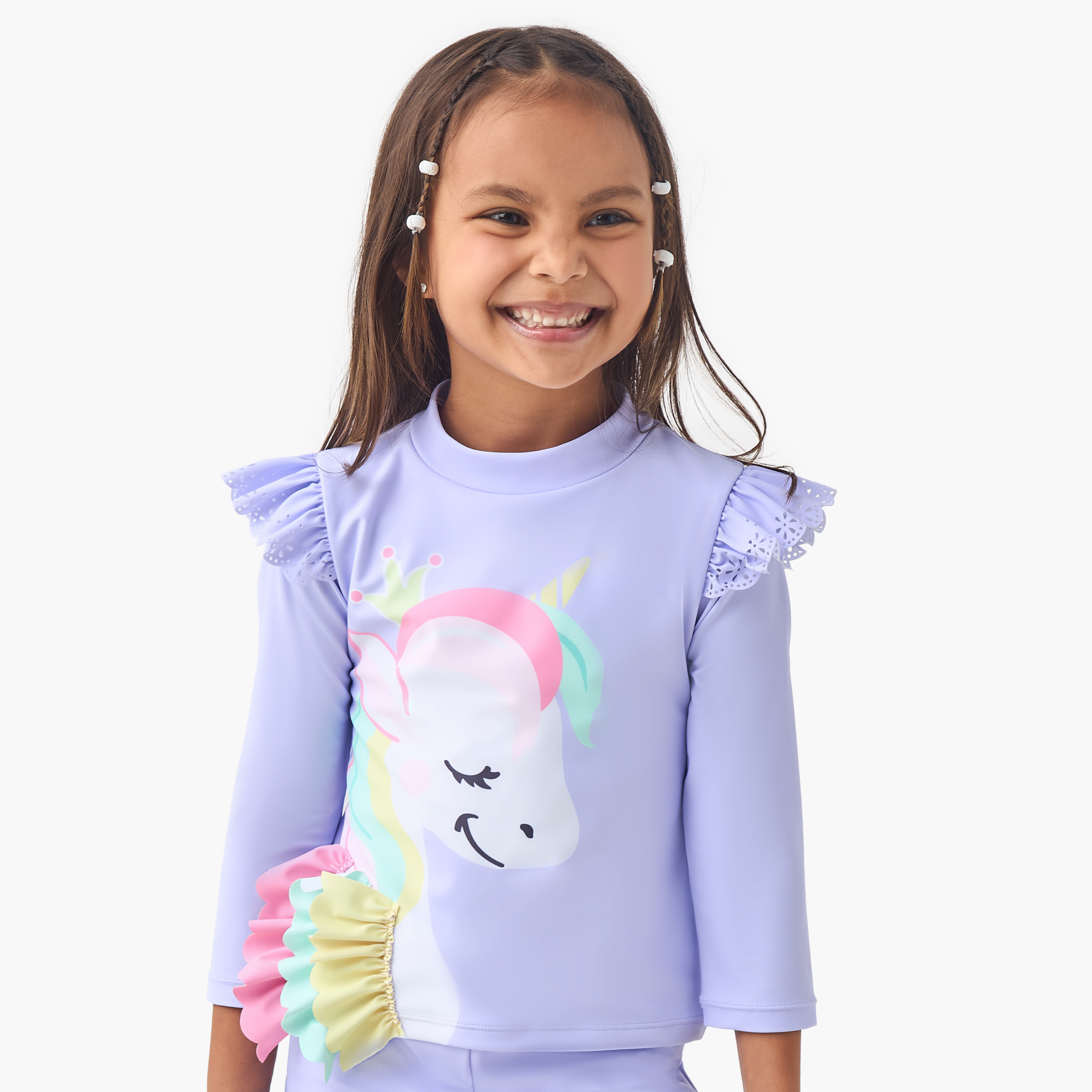 Juniors Unicorn Print T-shirt and Shorts Set-girls-clothing-swimwear-image-2