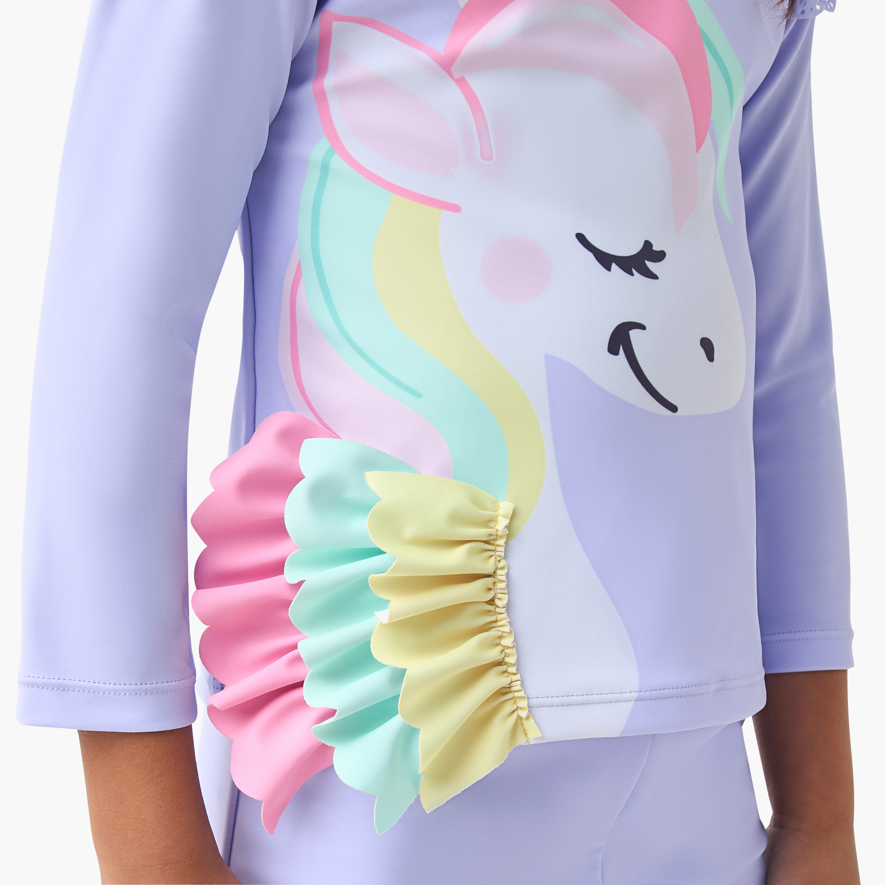 Juniors Unicorn Print T-shirt and Shorts Set-girls-clothing-swimwear-image-5