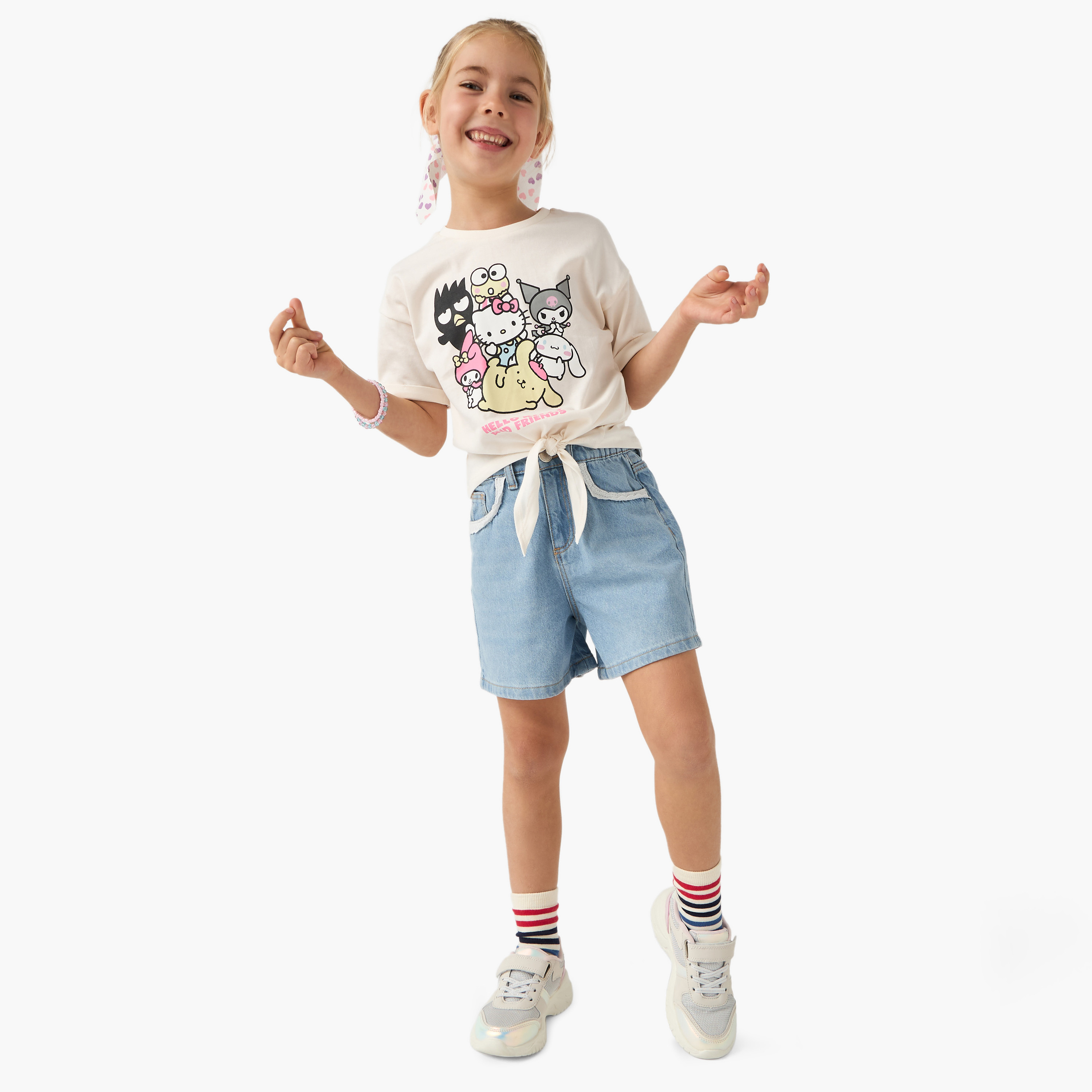 Juniors Solid Denim Shorts with Button Closure and Lace Detail-girls-clothing-bottoms-shorts-image-2