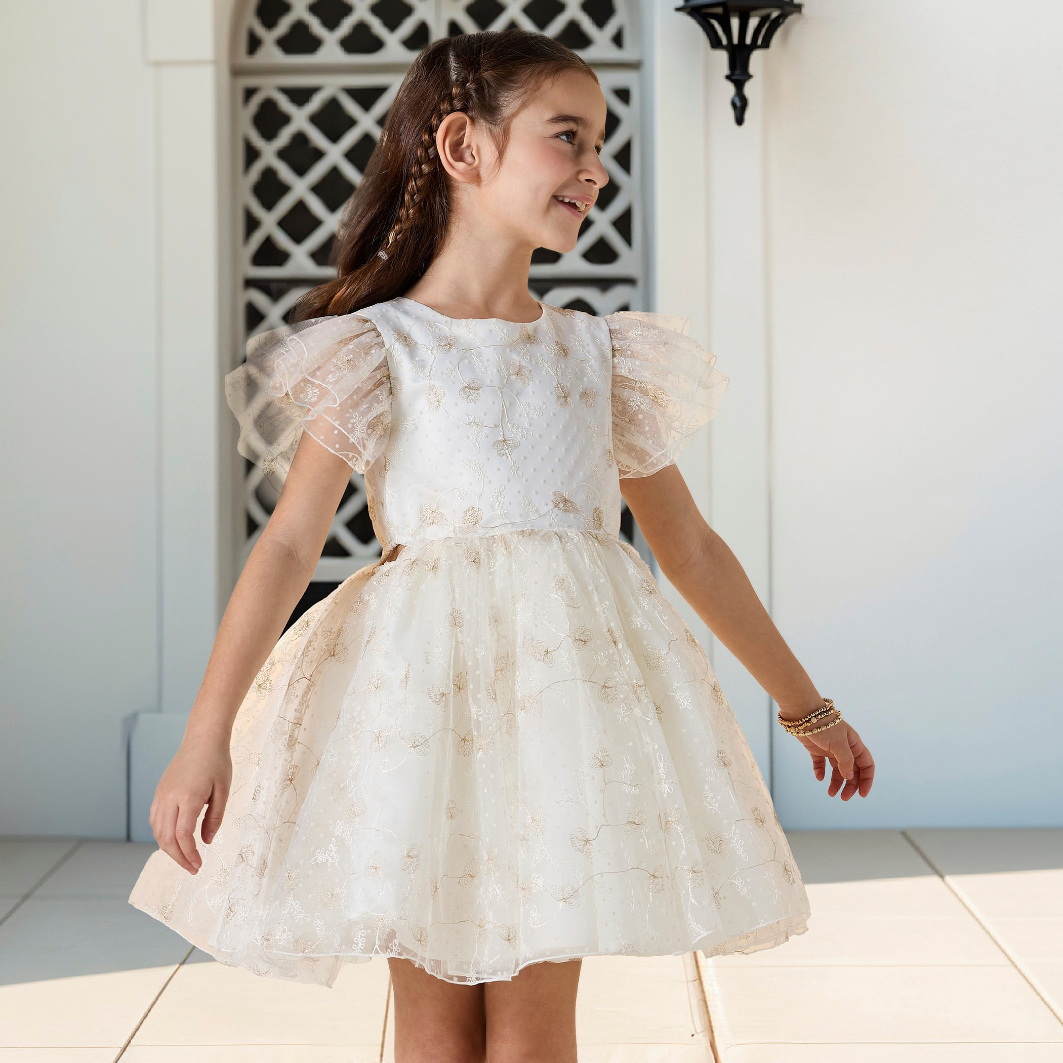Juniors Embellished Dress with Ruffle Sleeves-baby-girls-clothing-dressesandjumpsuits-image-1