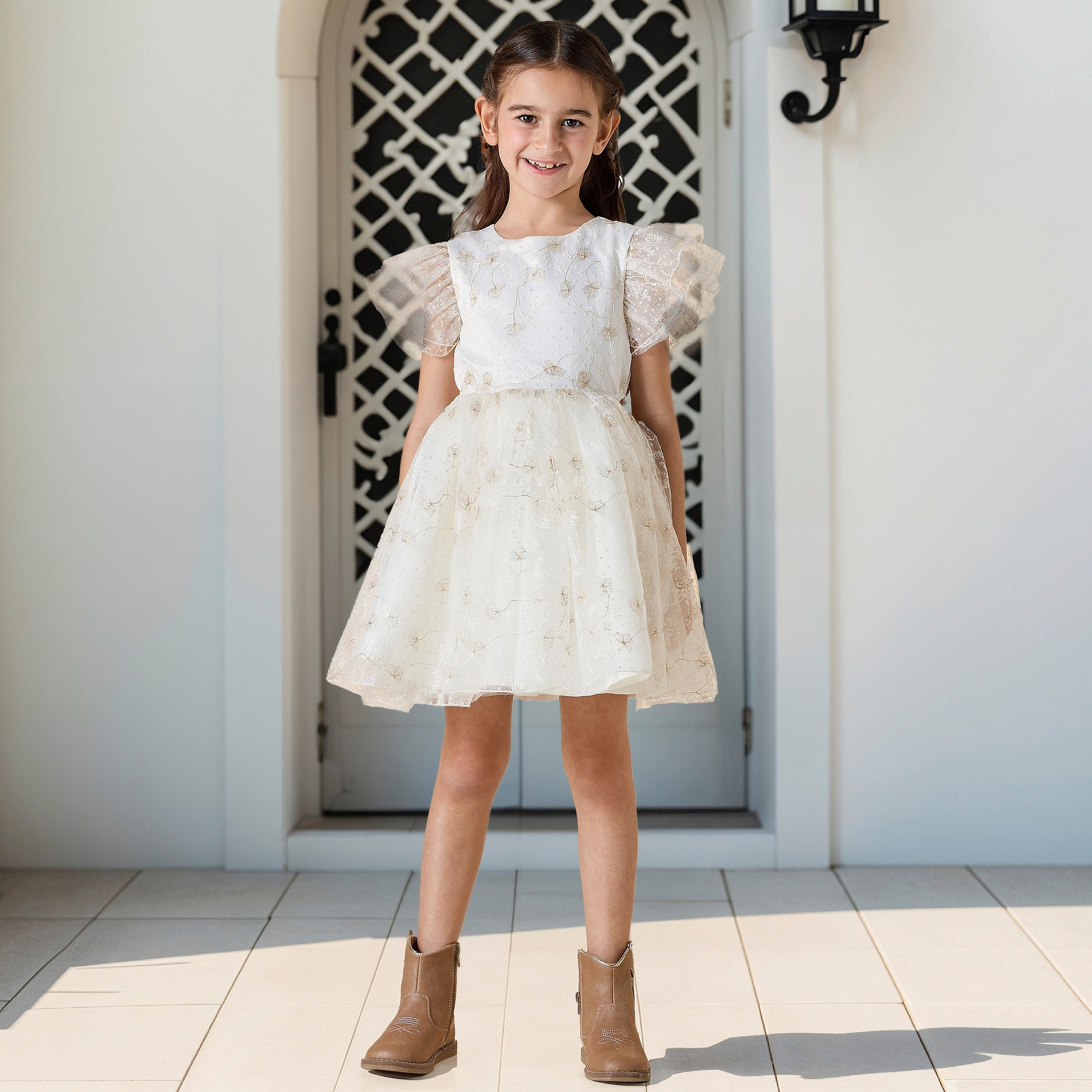 Juniors Embellished Dress with Ruffle Sleeves-baby-girls-clothing-dressesandjumpsuits-image-2