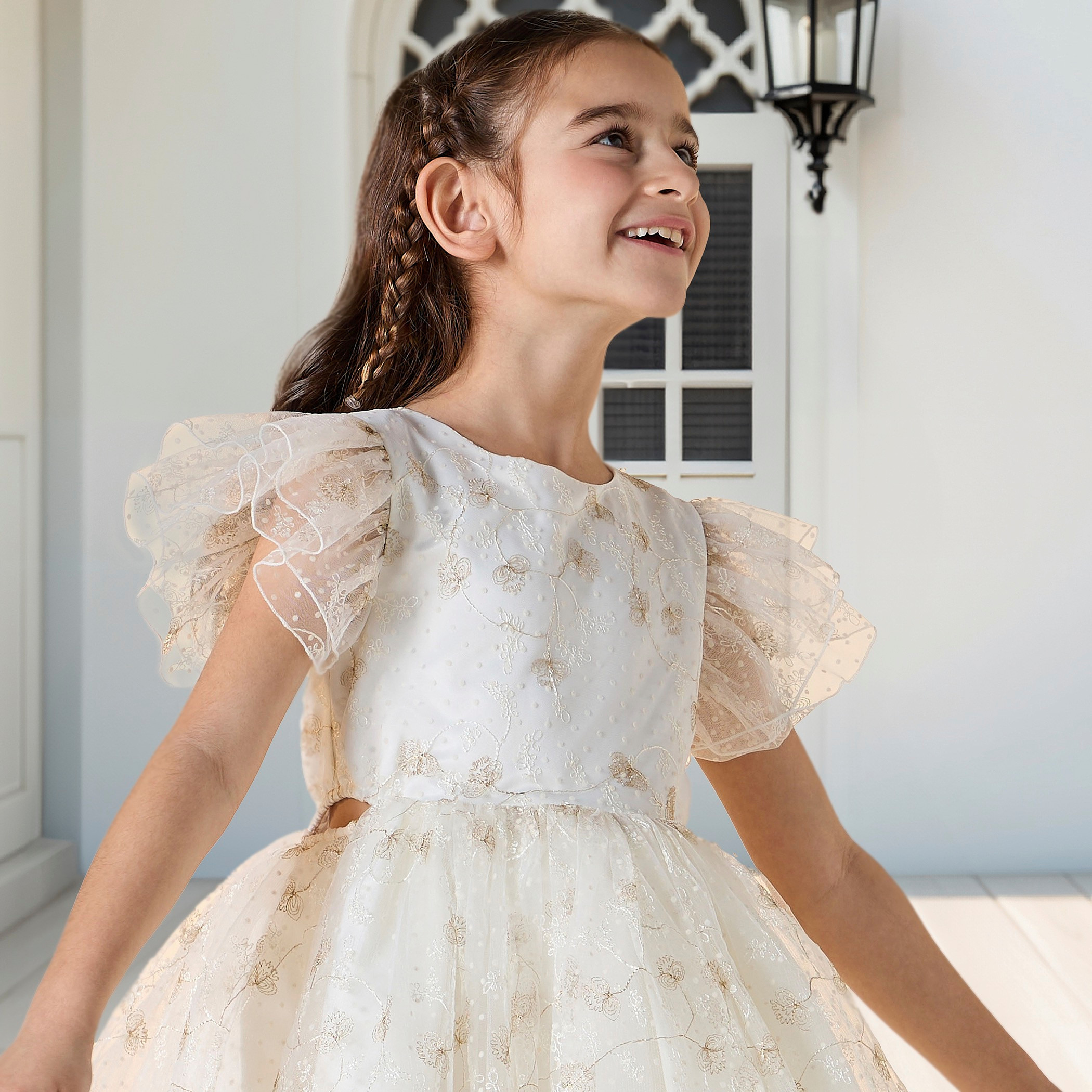 Juniors Embellished Dress with Ruffle Sleeves-baby-girls-clothing-dressesandjumpsuits-image-4