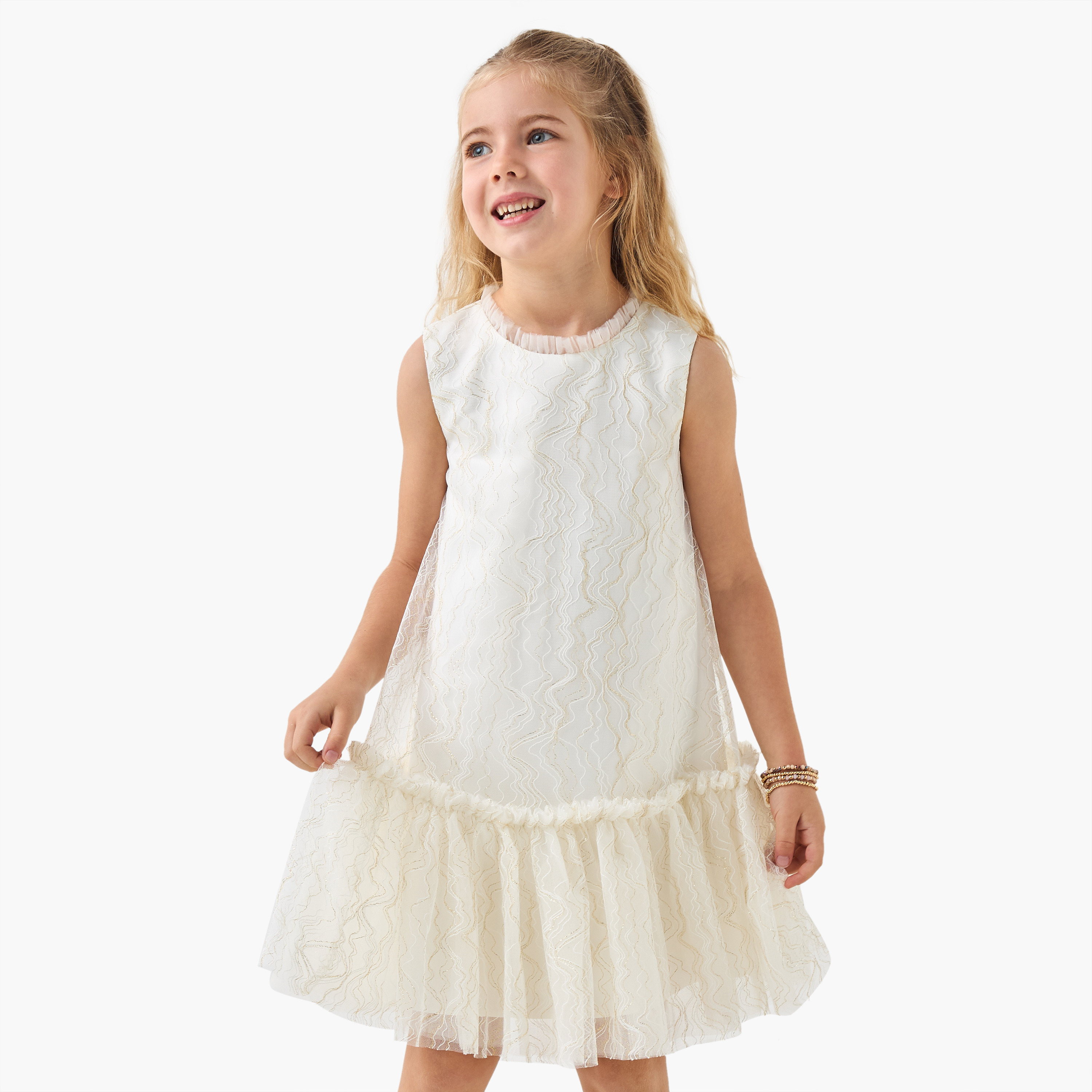 فستان بروم بارز الملمس دون أكمام بتفاصيل تول من جونيورز-girls-clothing-dressesandjumpsuits-image-1