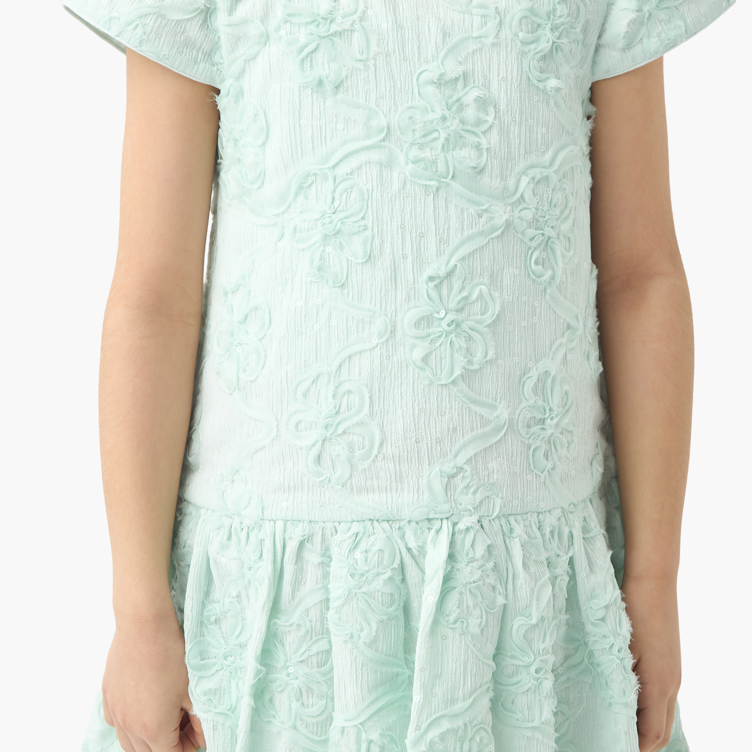 Juniors All-Over Floral Detail Drop Waist Balloon Dress with Cap Sleeves-girls-clothing-dressesandjumpsuits-image-4