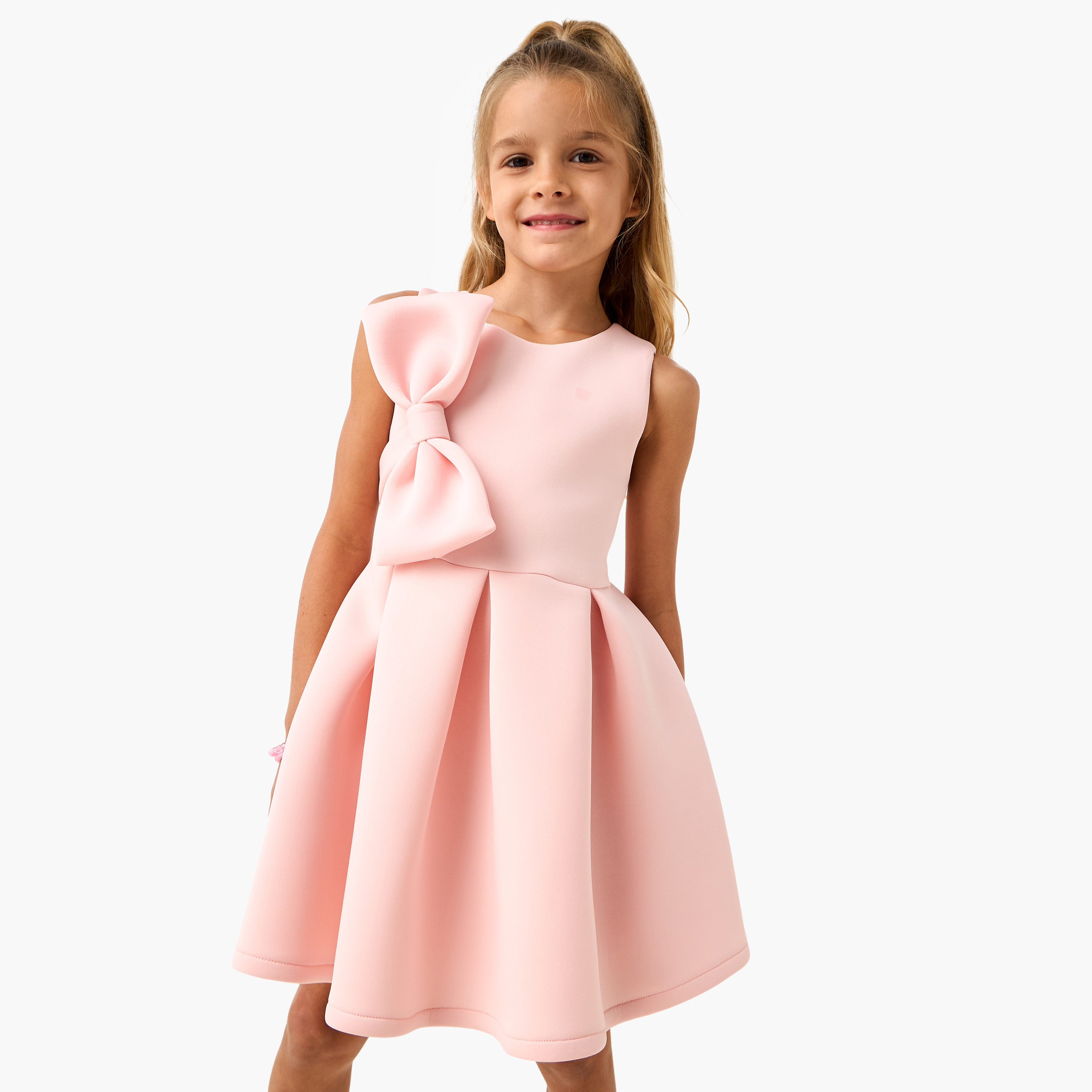 Juniors Bow Detail A-Line Sleeveless Dress with Zip Closure-girls-clothing-dressesandjumpsuits-image-1