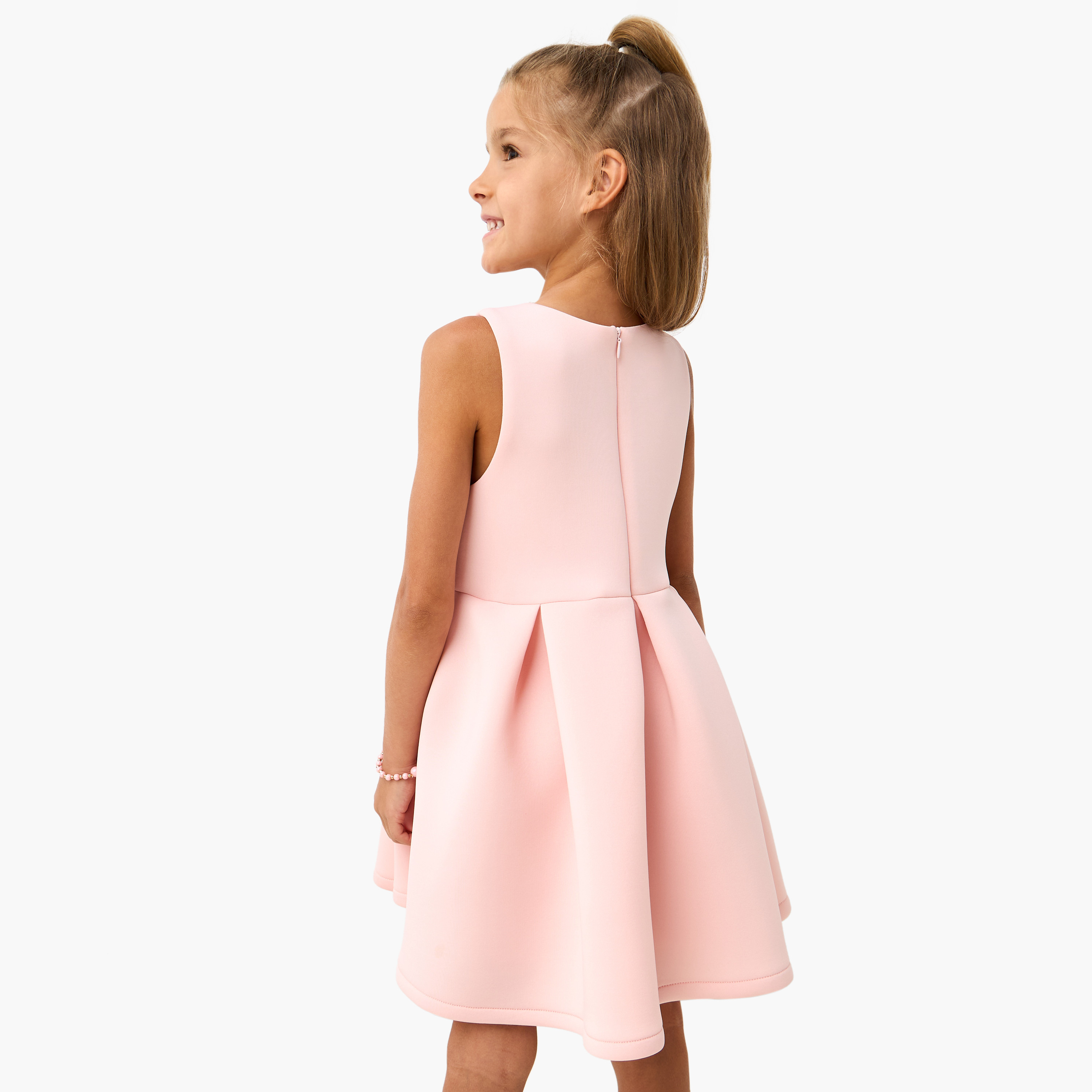 Juniors Bow Detail A-Line Sleeveless Dress with Zip Closure-girls-clothing-dressesandjumpsuits-image-3