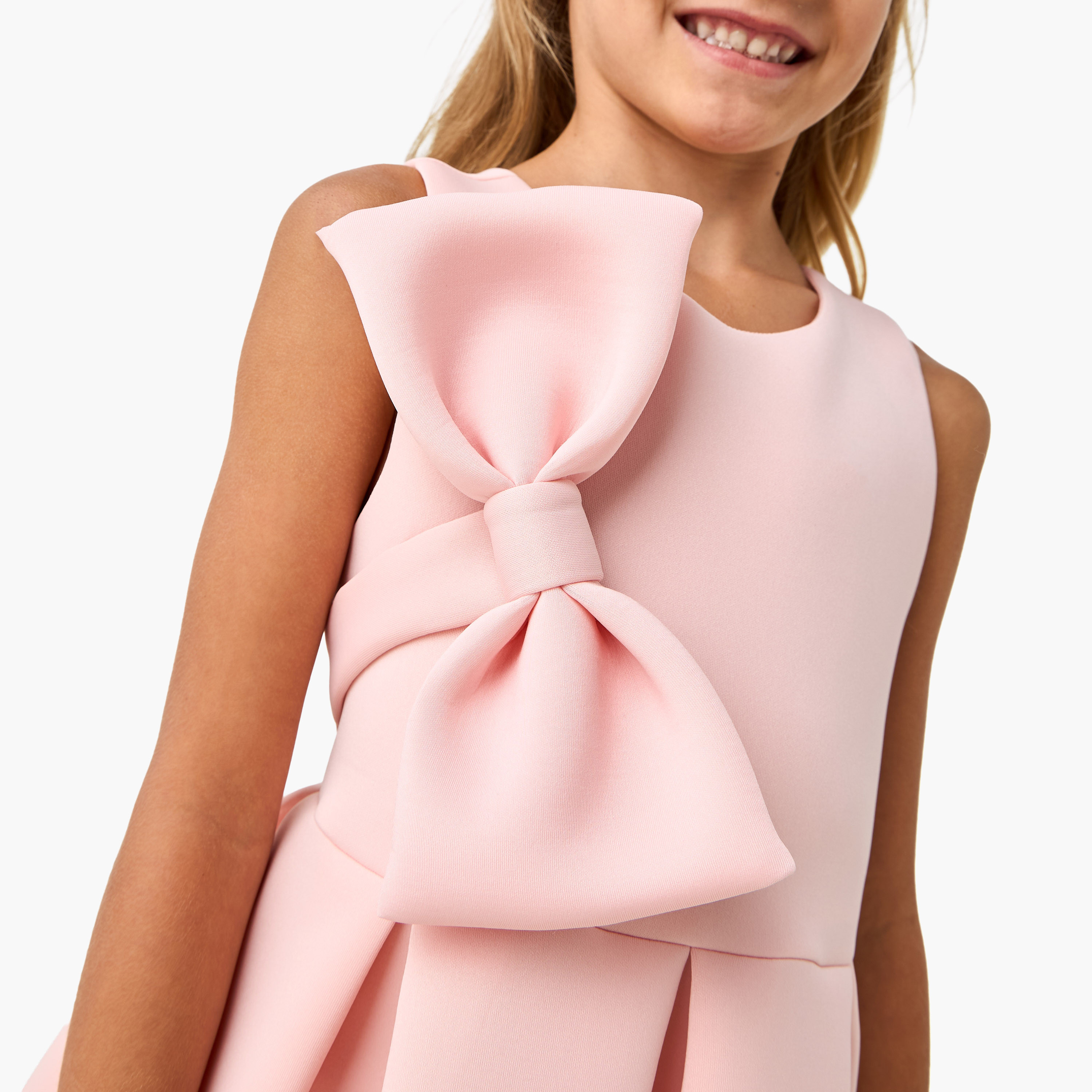 Juniors Bow Detail A-Line Sleeveless Dress with Zip Closure-girls-clothing-dressesandjumpsuits-image-4