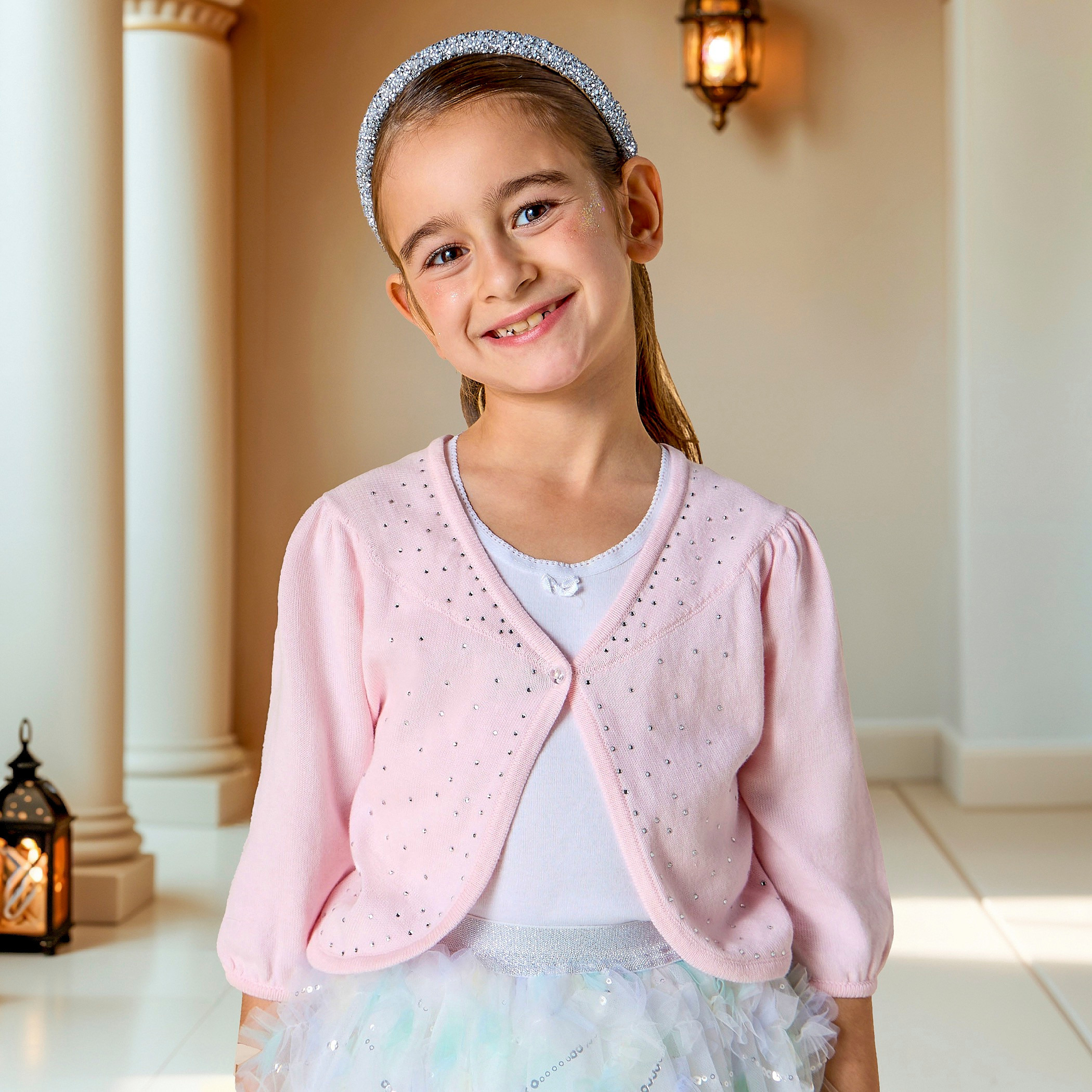 Juniors Embellished Cardigan with 3/4 Sleeves and Button Closure-girls-clothing-winterwear-jumpersandcardigans-image-1