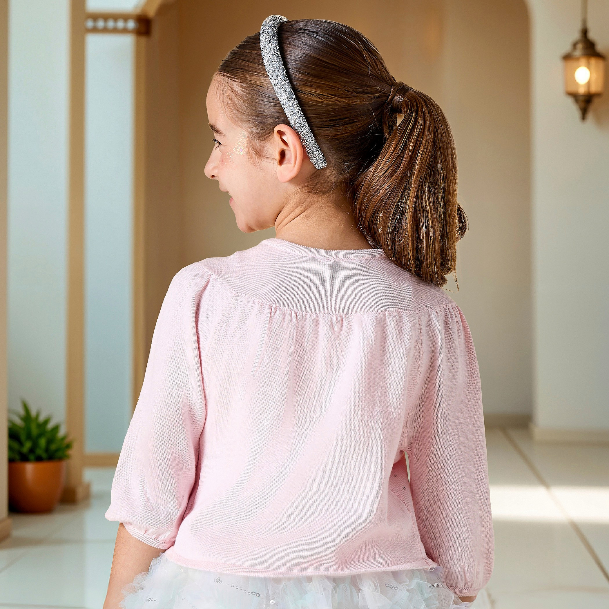 Juniors Embellished Cardigan with 3/4 Sleeves and Button Closure-girls-clothing-winterwear-jumpersandcardigans-image-3