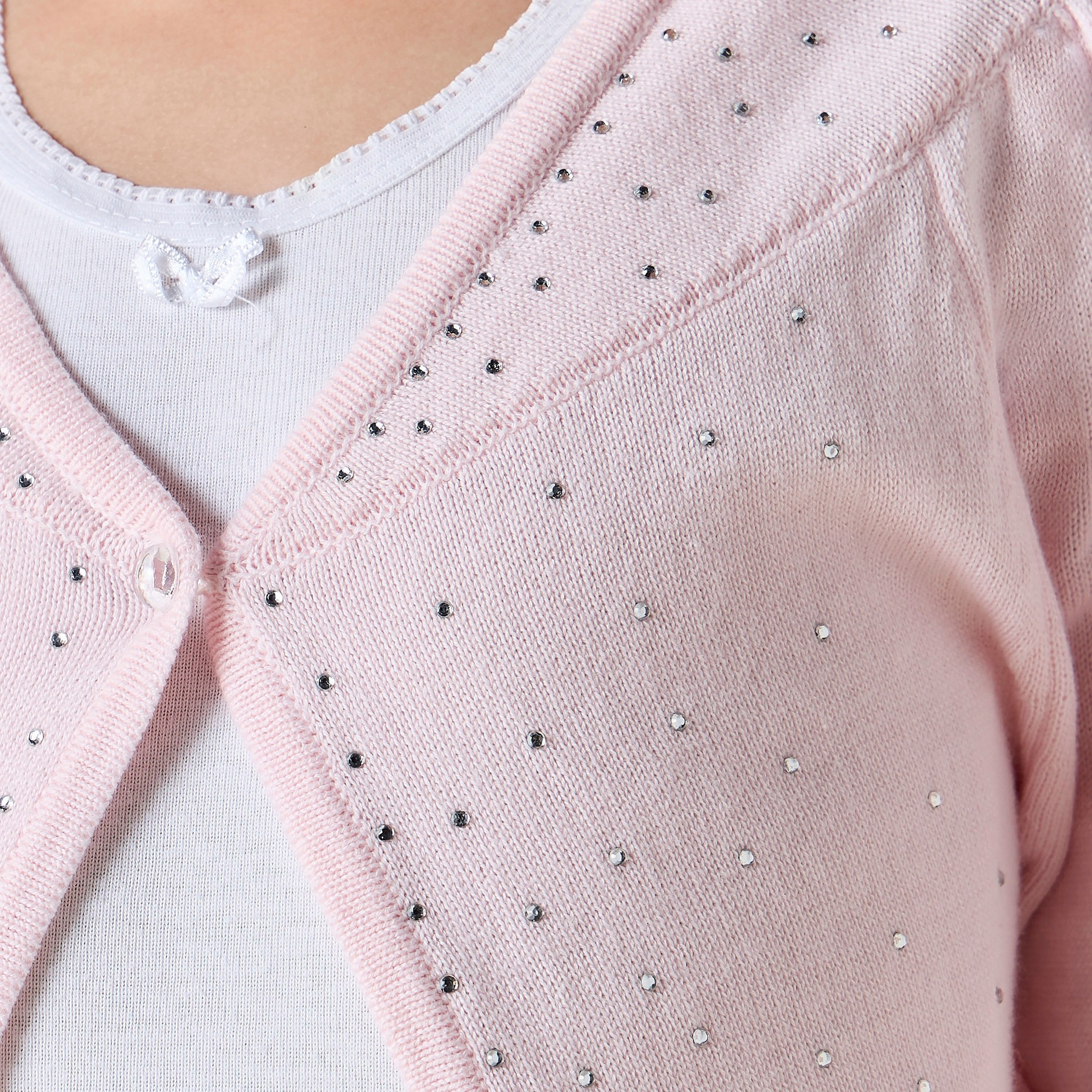Juniors Embellished Cardigan with 3/4 Sleeves and Button Closure-girls-clothing-winterwear-jumpersandcardigans-image-5