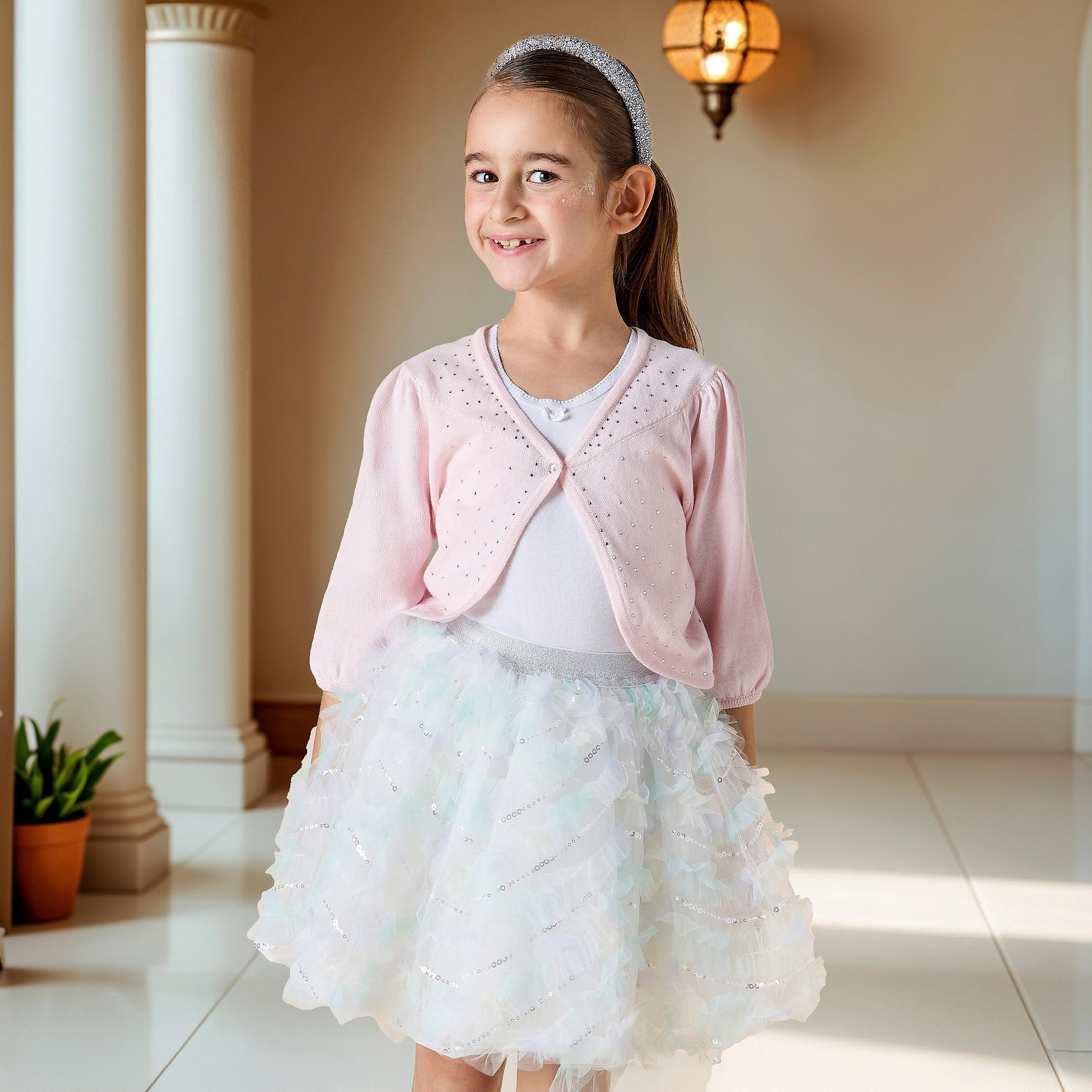 Juniors Embellished Cardigan with 3/4 Sleeves and Button Closure-girls-clothing-winterwear-jumpersandcardigans-image-6