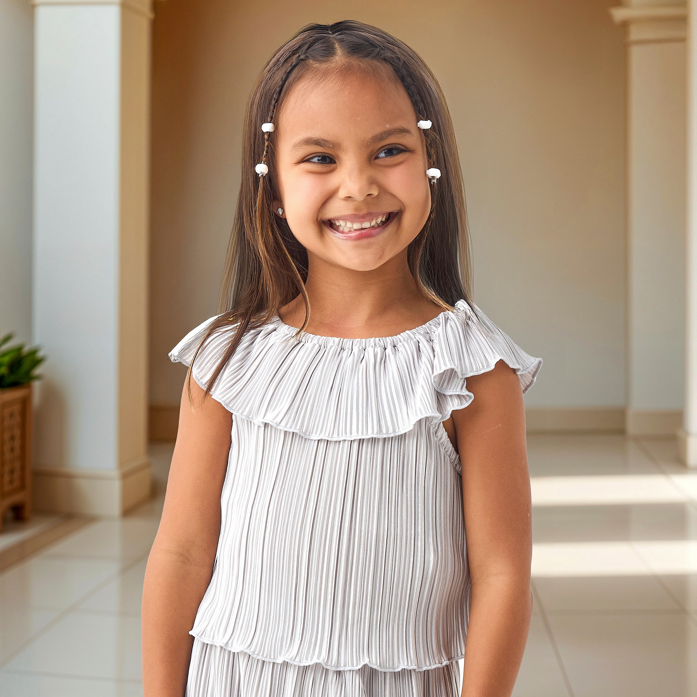 طقم توب بارز الملمس بأكمام كاب وبنطلون واسع الساقين للفتيات-baby-girls-clothing-setsandcoords-image-2