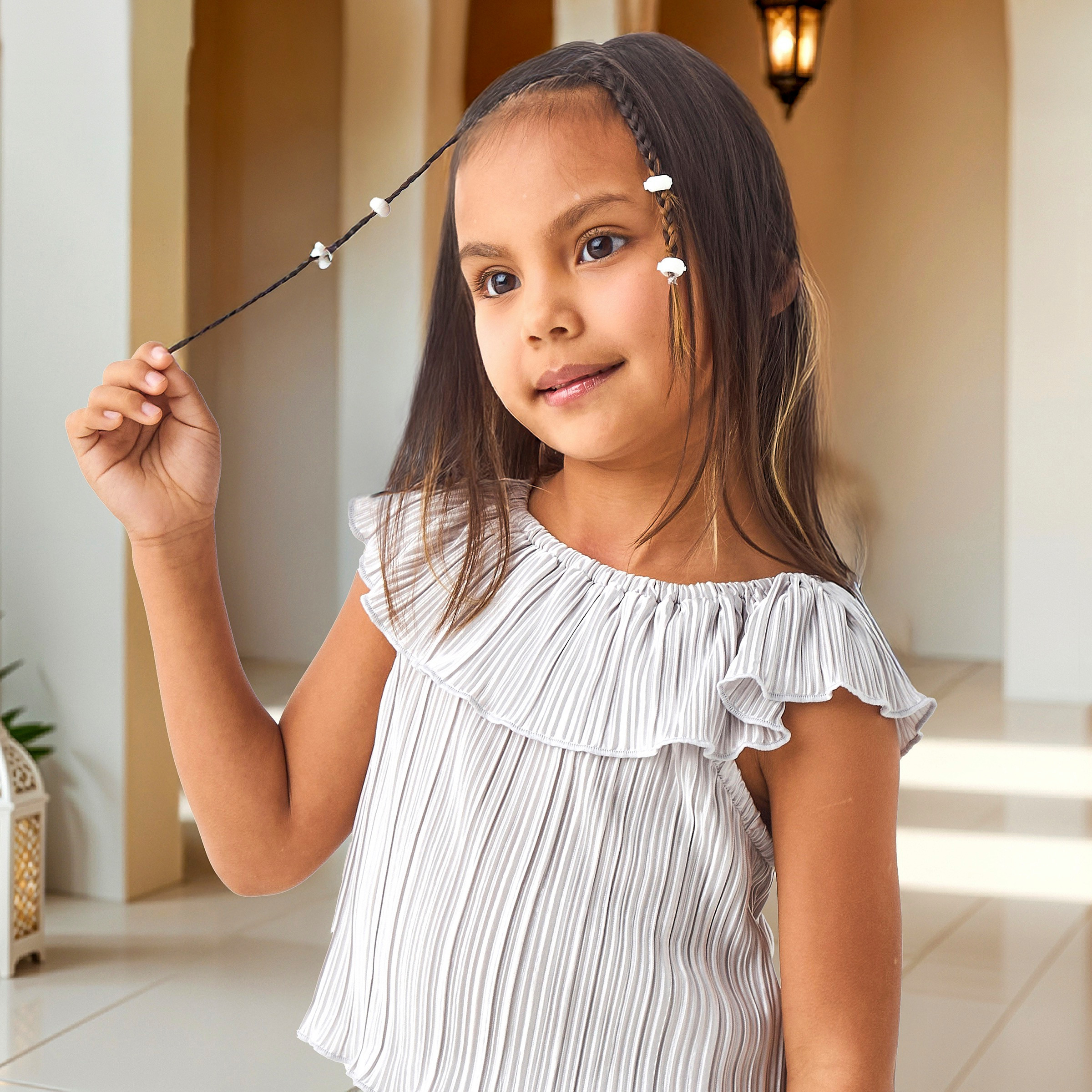 طقم توب بارز الملمس بأكمام كاب وبنطلون واسع الساقين للفتيات-baby-girls-clothing-setsandcoords-image-5