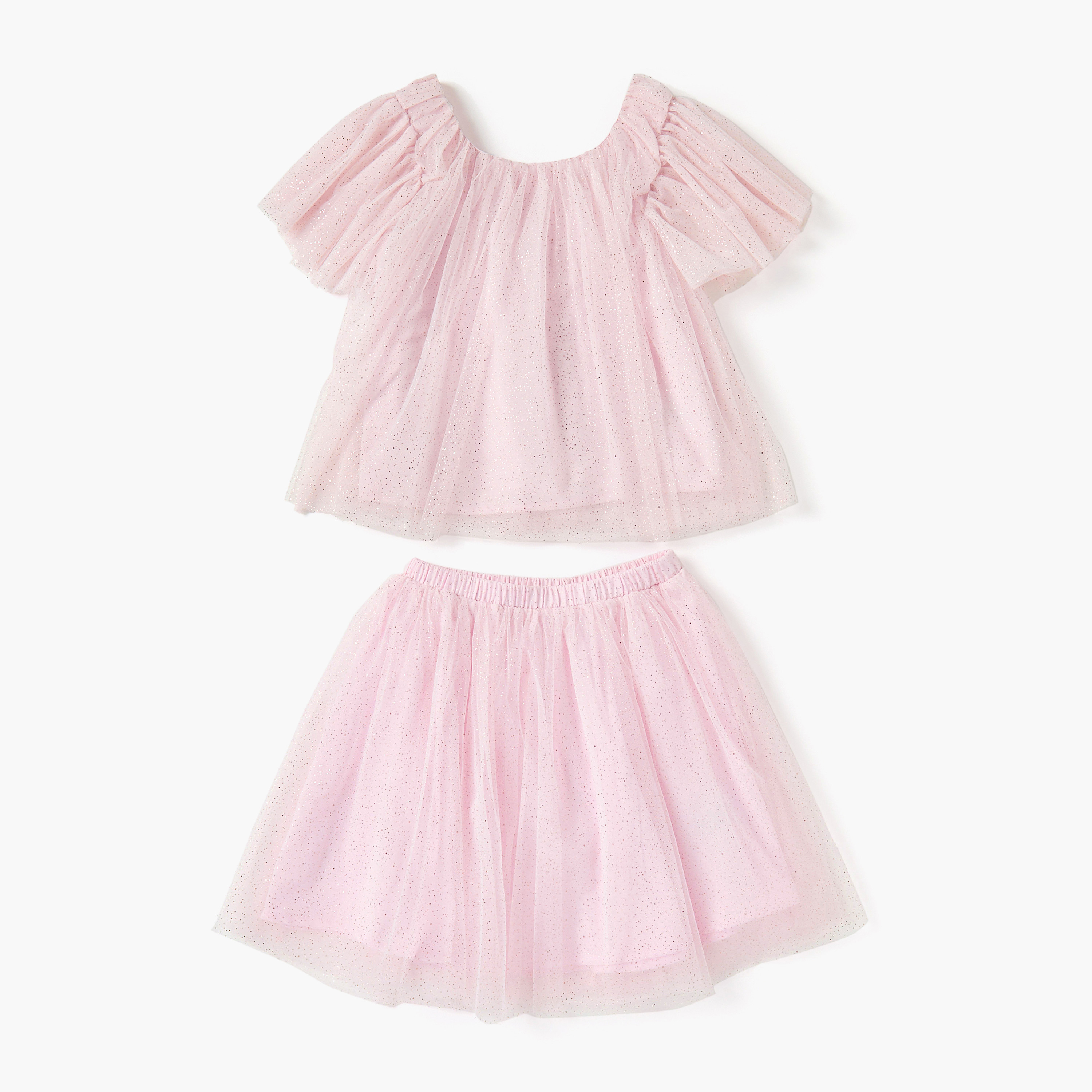 طقم تنورة وبلوزة بياقة مستديرة مزينة من جونيورز-baby-girls-clothing-setsandcoords-image-1