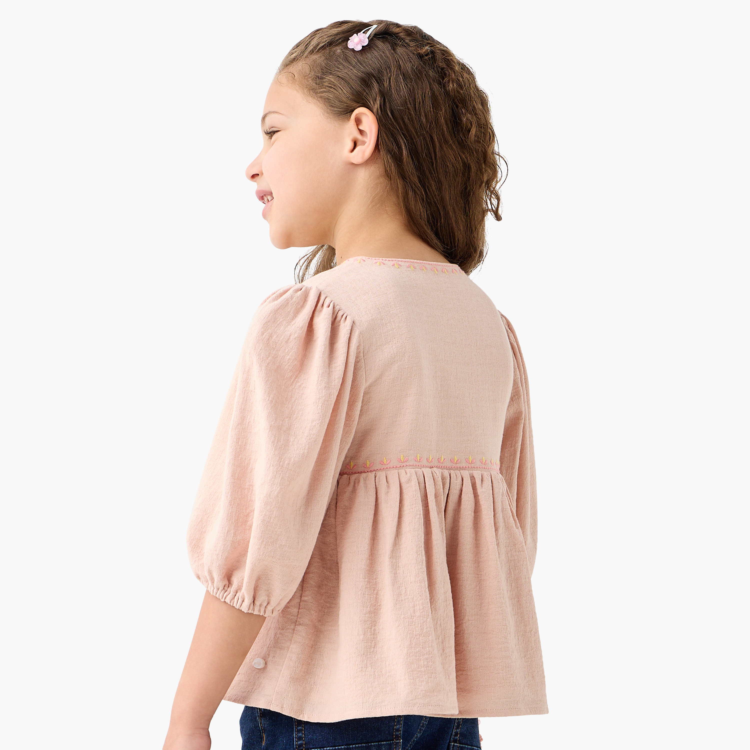 Eligo Embroidered Round Neck Empire Top with 3/4 Sleeves-girls-clothing-blousesandshirts-image-3