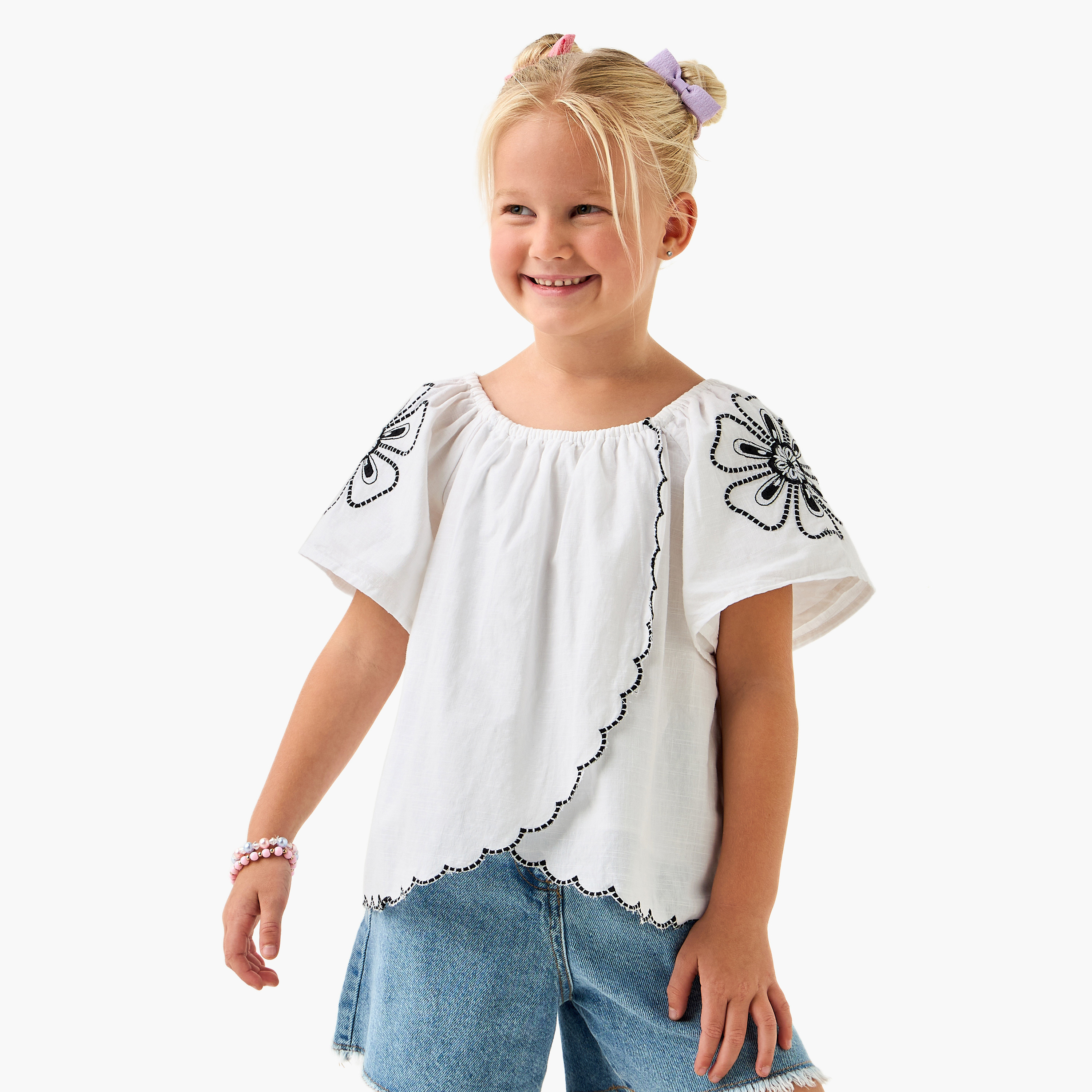 Eligo Embroidered A-Line Top with Short Sleeves-baby-girls-clothing-blousesandshirts-image-1