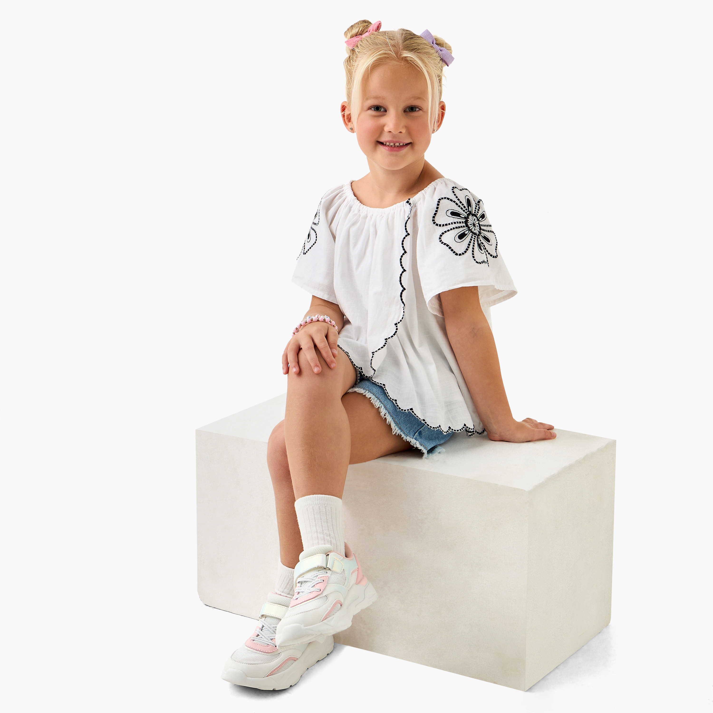 Eligo Embroidered A-Line Top with Short Sleeves-baby-girls-clothing-blousesandshirts-image-2