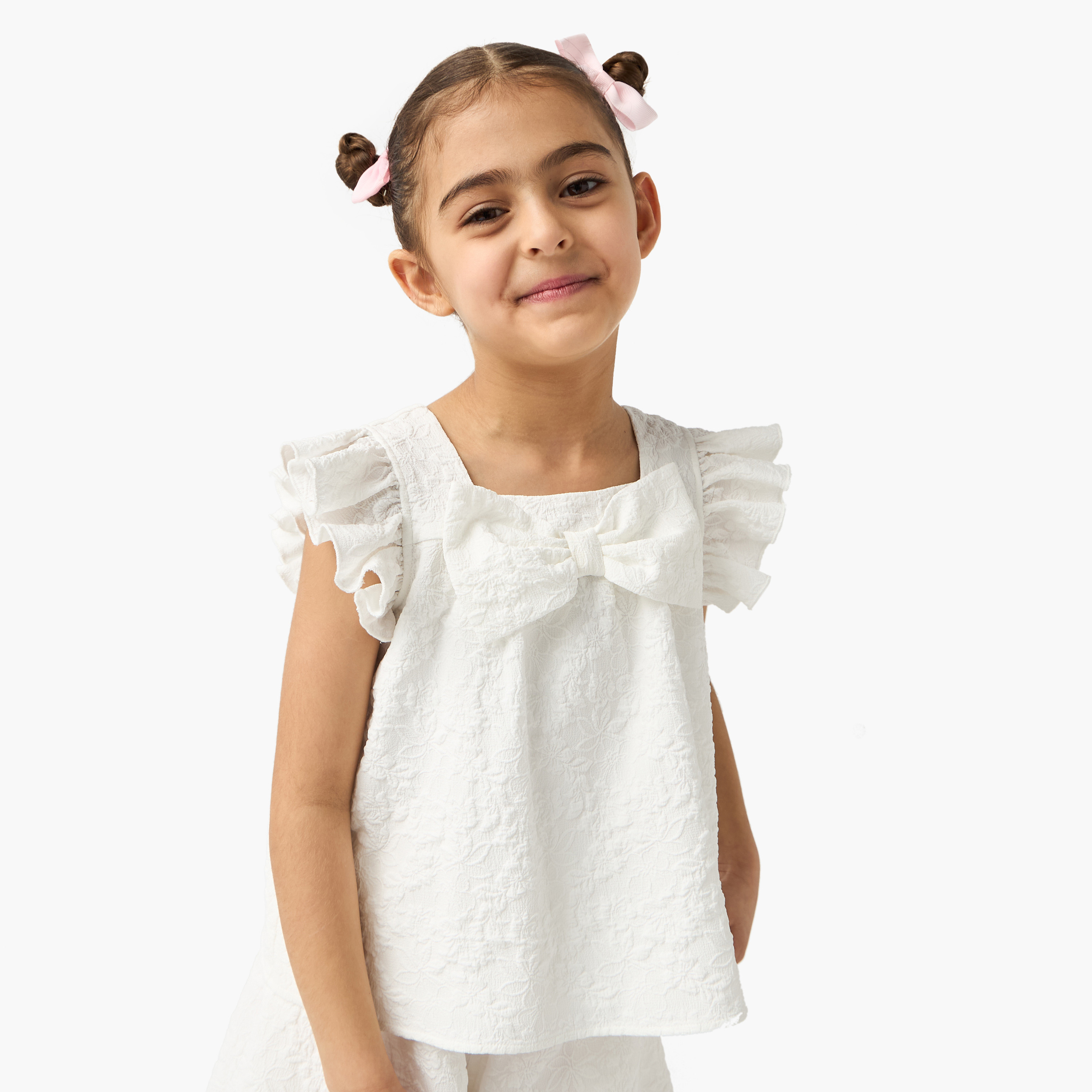 بلوزة بارزة الملمس دون أكمام بياقة مربعة وكشكش من إليجو-girls-clothing-blousesandshirts-image-1