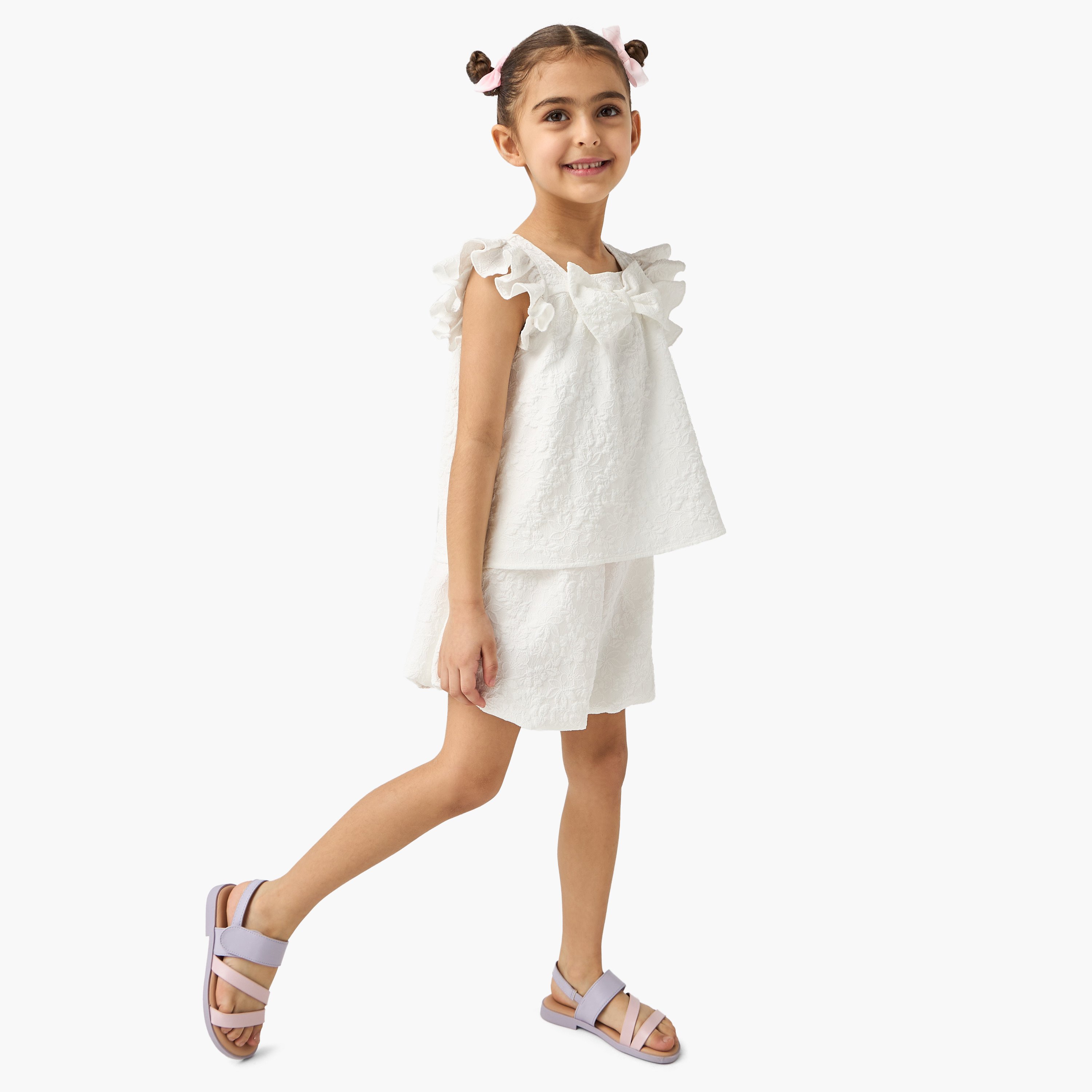 بلوزة بارزة الملمس دون أكمام بياقة مربعة وكشكش من إليجو-girls-clothing-blousesandshirts-image-2
