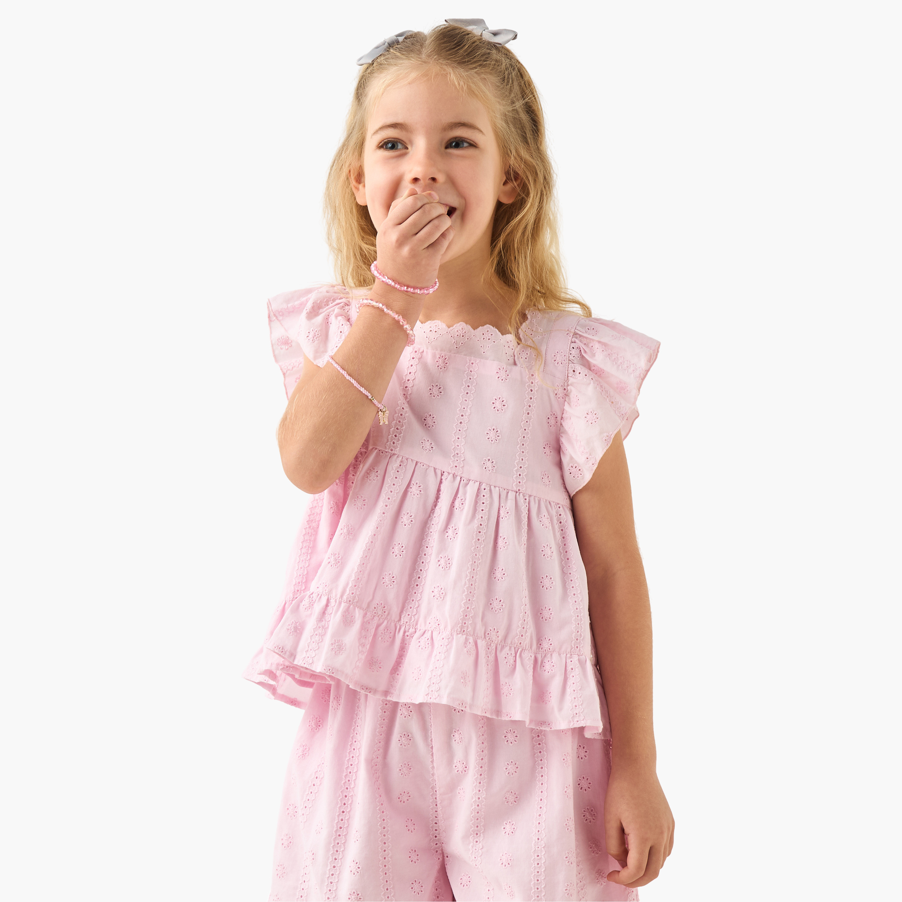 Eligo Schiffli Peplum Top with Cap Sleeves-baby-girls-clothing-blousesandshirts-image-1