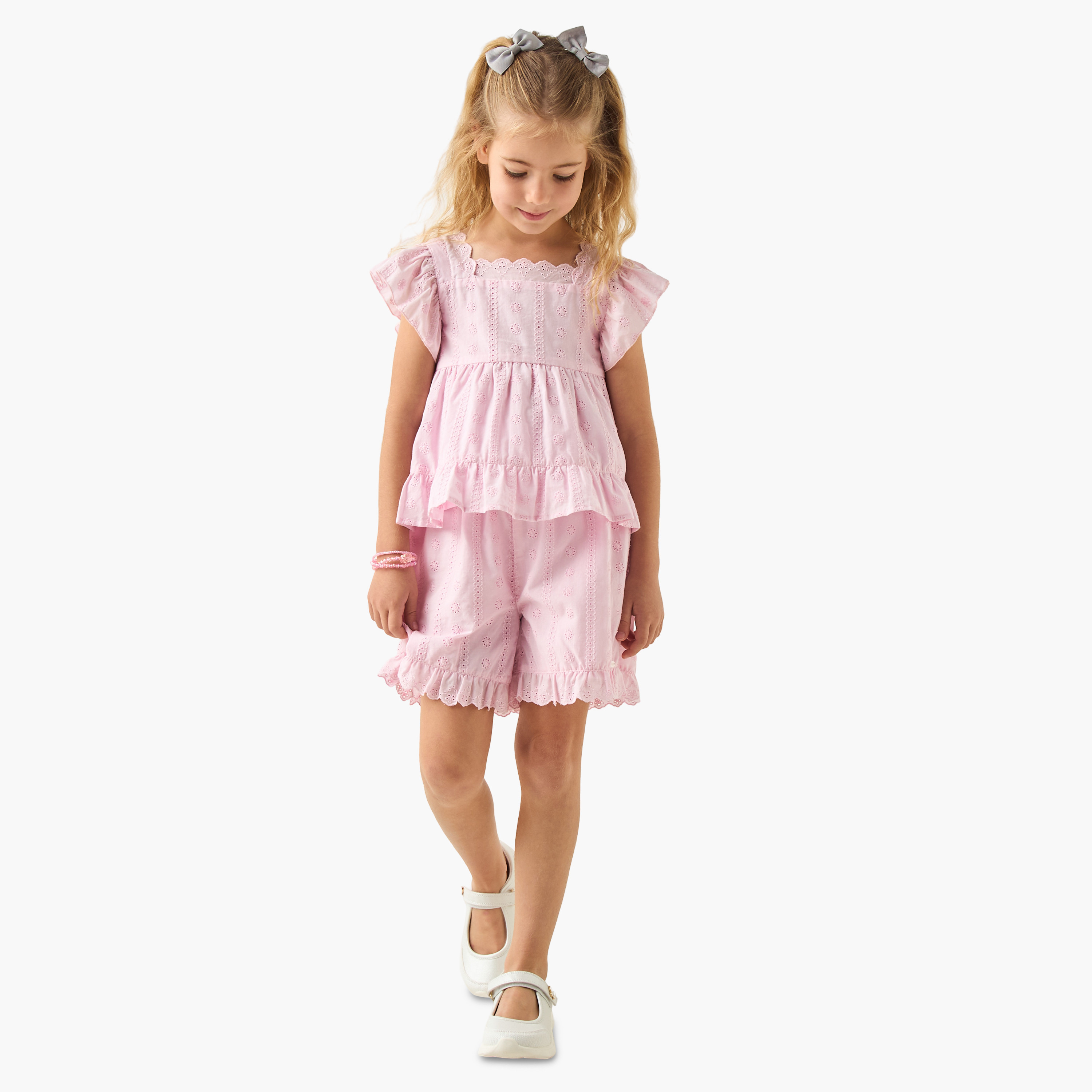 Eligo Schiffli Peplum Top with Cap Sleeves-baby-girls-clothing-blousesandshirts-image-2