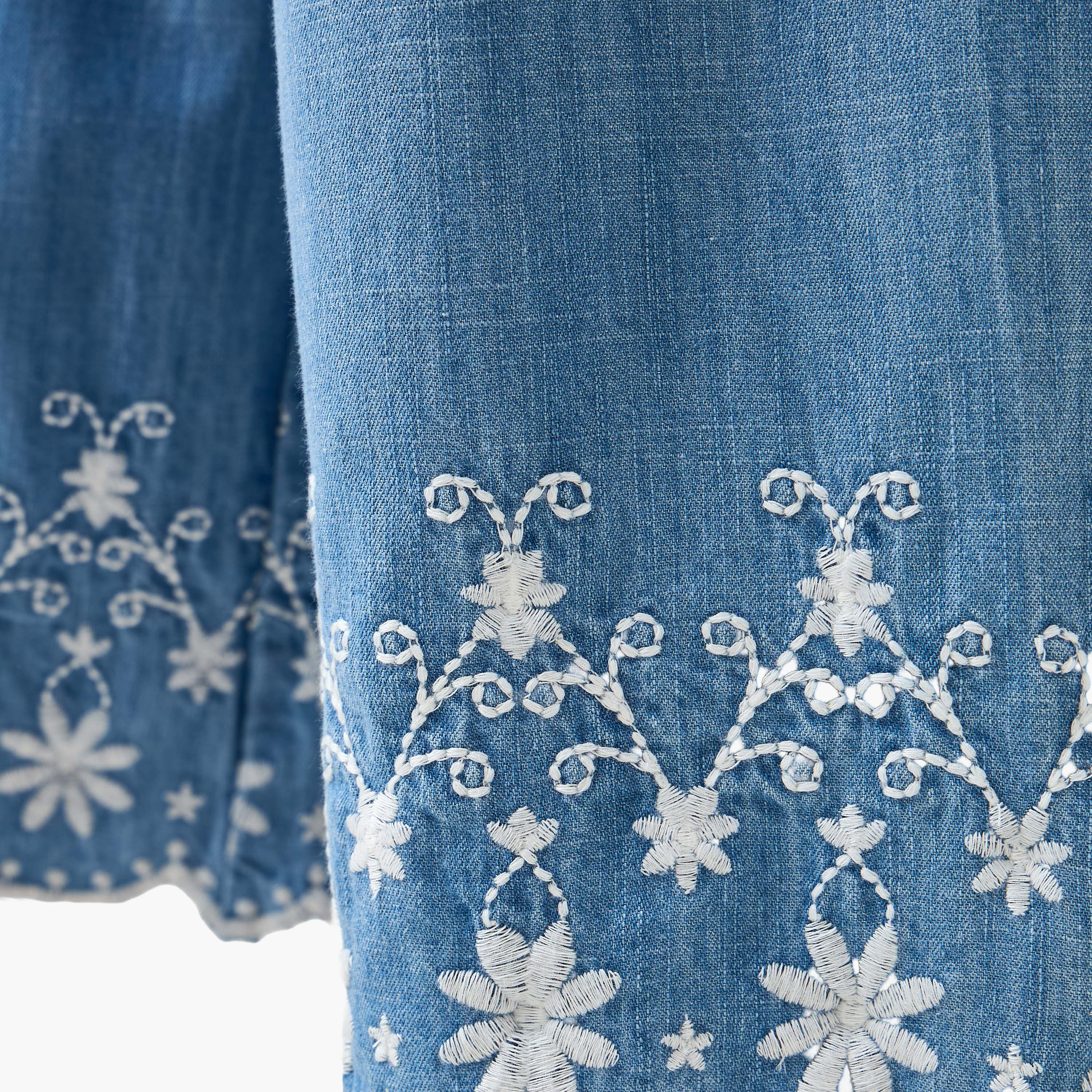 Eligo Embroidered Denim Wide Leg Pants with Elasticated Waistband-girls-clothing-bottoms-trousers-image-5