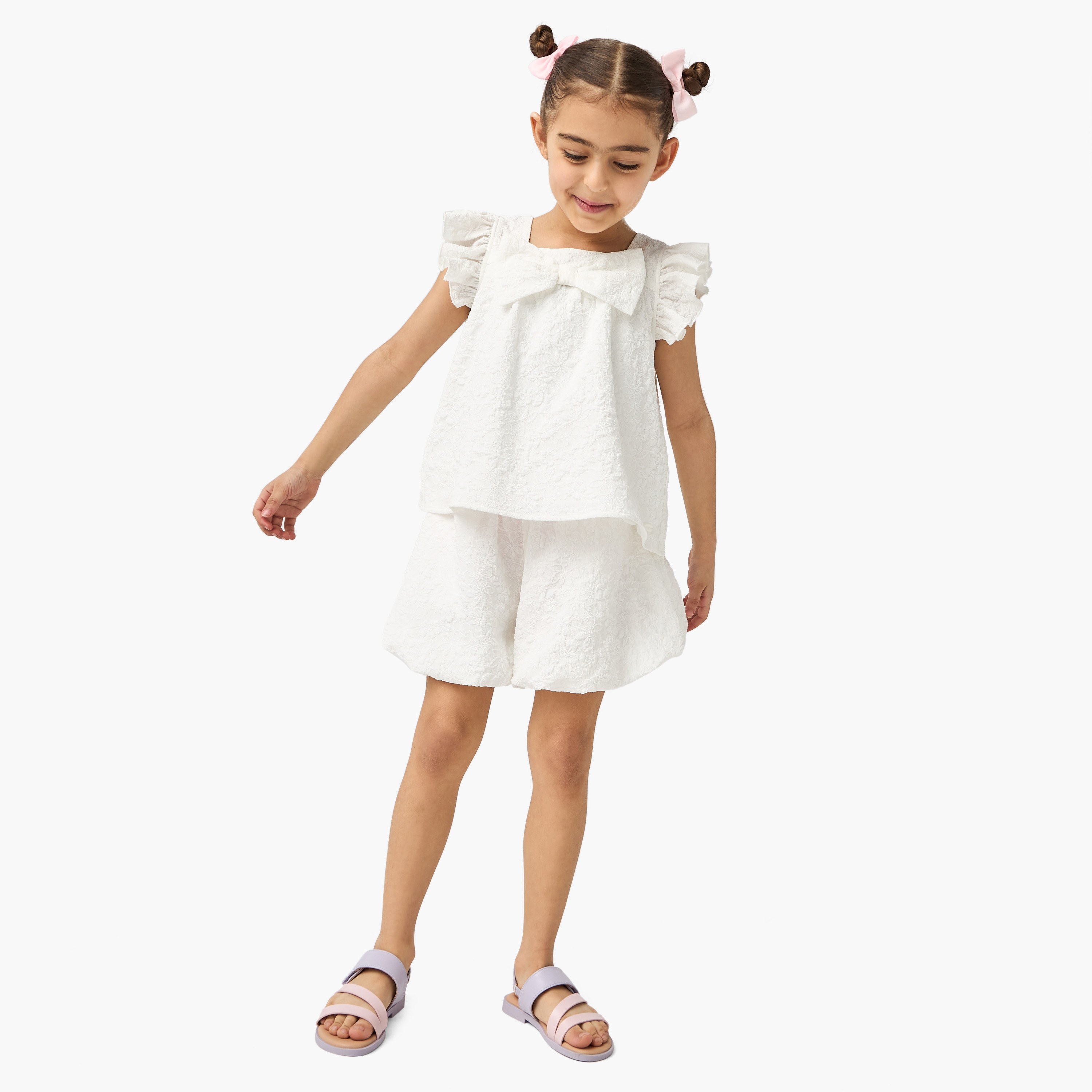 Eligo Textured Balloon Shorts with Elasticated Waistband-girls-clothing-bottoms-shorts-image-2