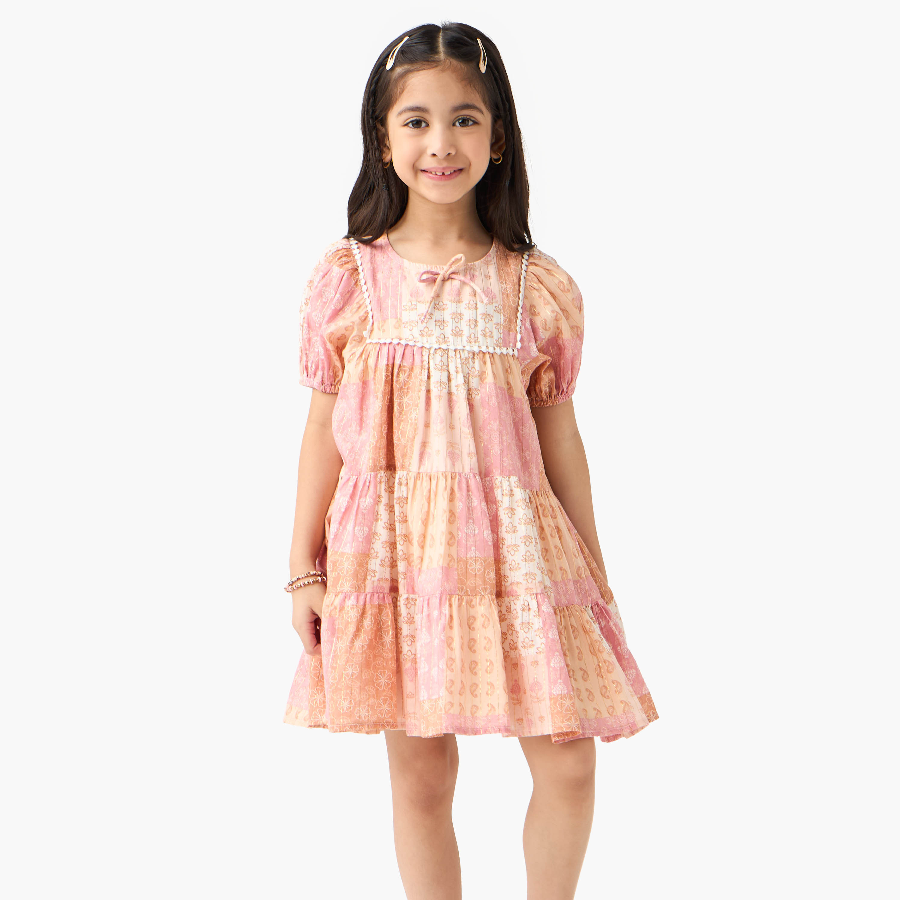 Eligo All-Over Print Tiered Dress with Puff Sleeves-girls-clothing-dressesandjumpsuits-image-1