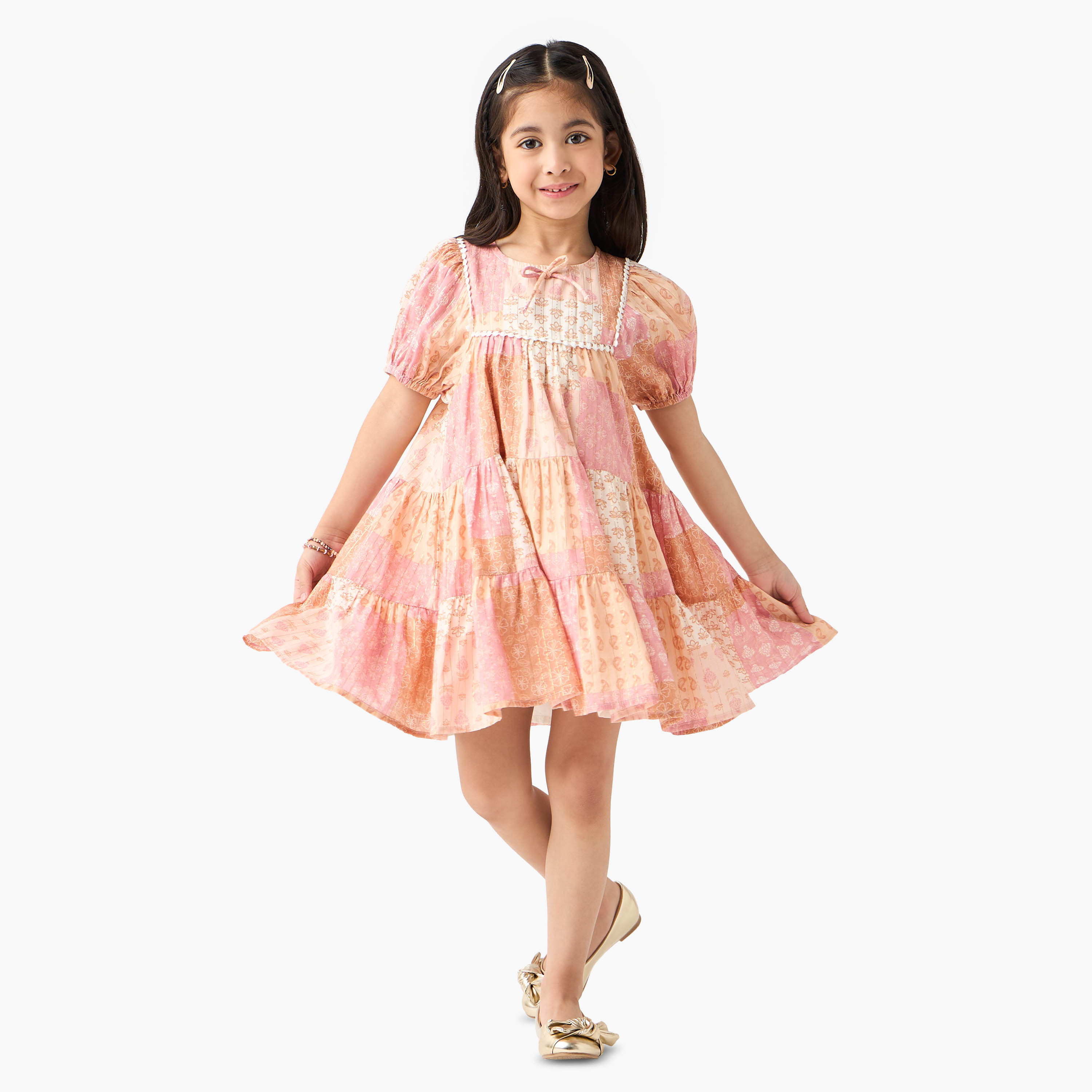 Eligo All-Over Print Tiered Dress with Puff Sleeves-girls-clothing-dressesandjumpsuits-image-2