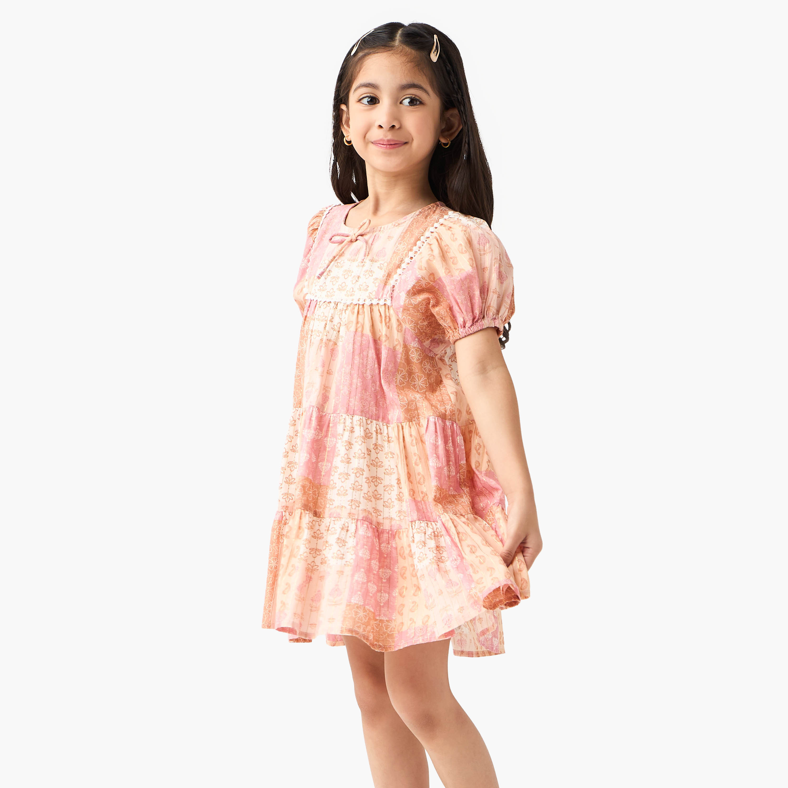 Eligo All-Over Print Tiered Dress with Puff Sleeves-girls-clothing-dressesandjumpsuits-image-6
