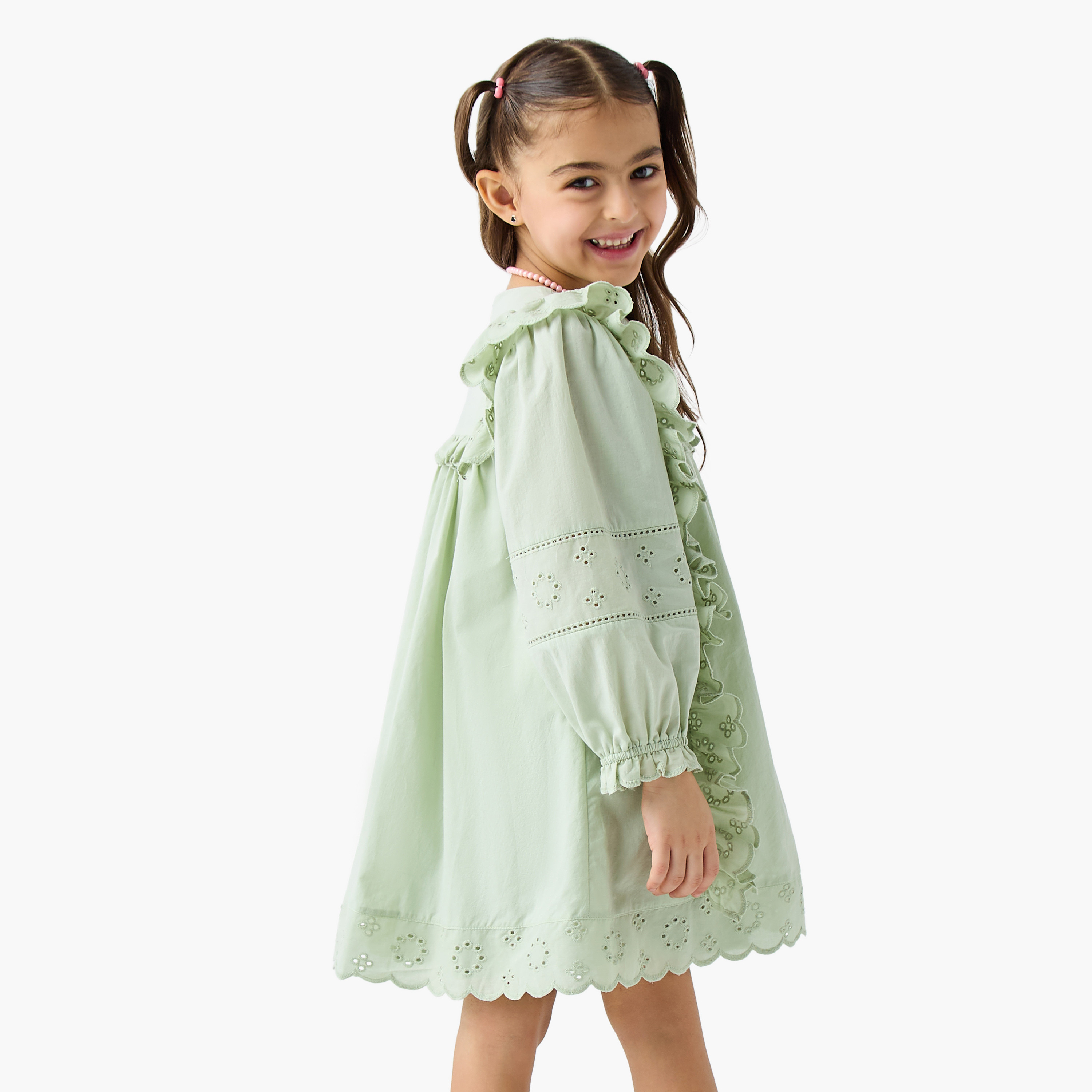 Eligo Schiffli Embroidered Dress with Ruffled Detail and Long Sleeves-girls-clothing-dressesandjumpsuits-image-3