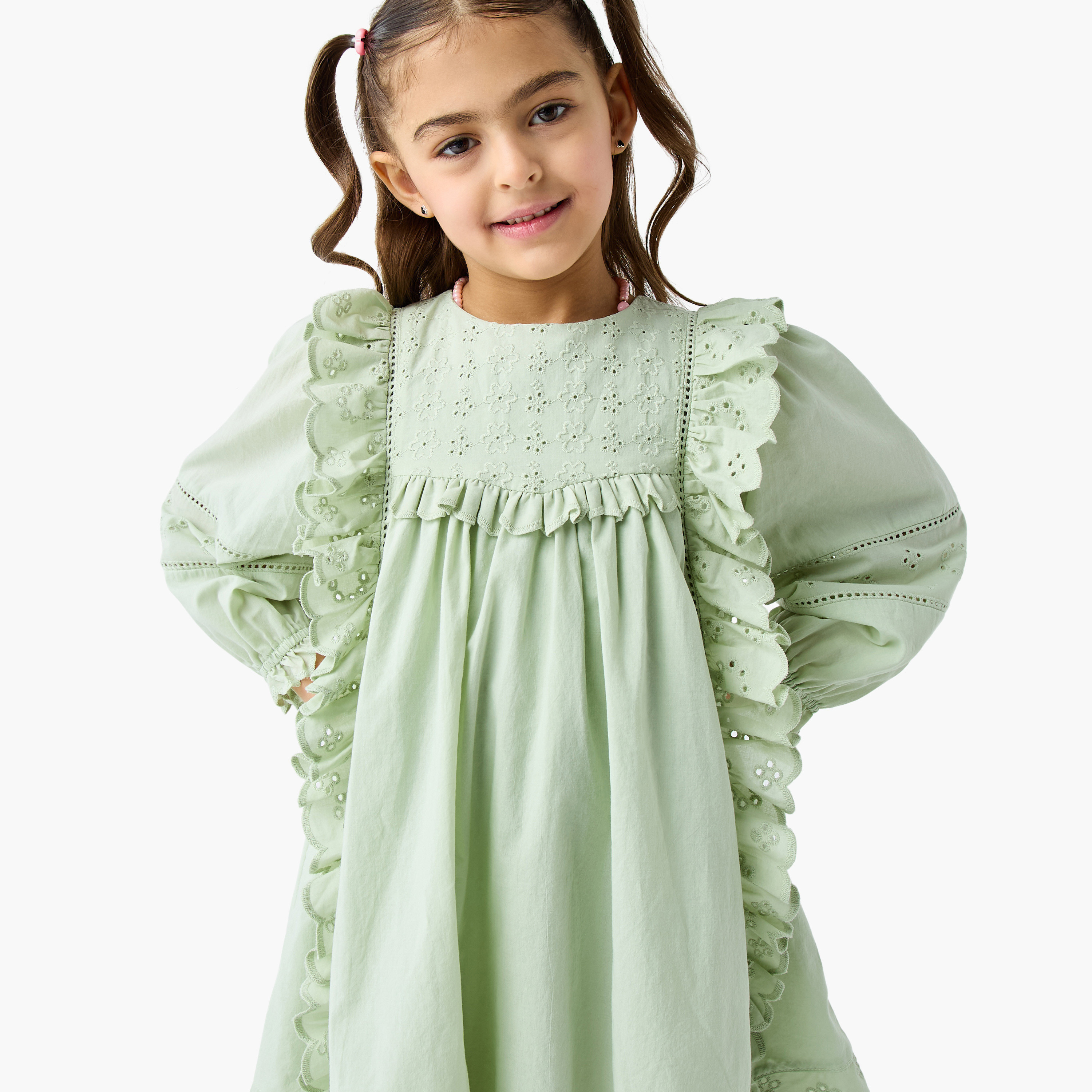 Eligo Schiffli Embroidered Dress with Ruffled Detail and Long Sleeves-girls-clothing-dressesandjumpsuits-image-4