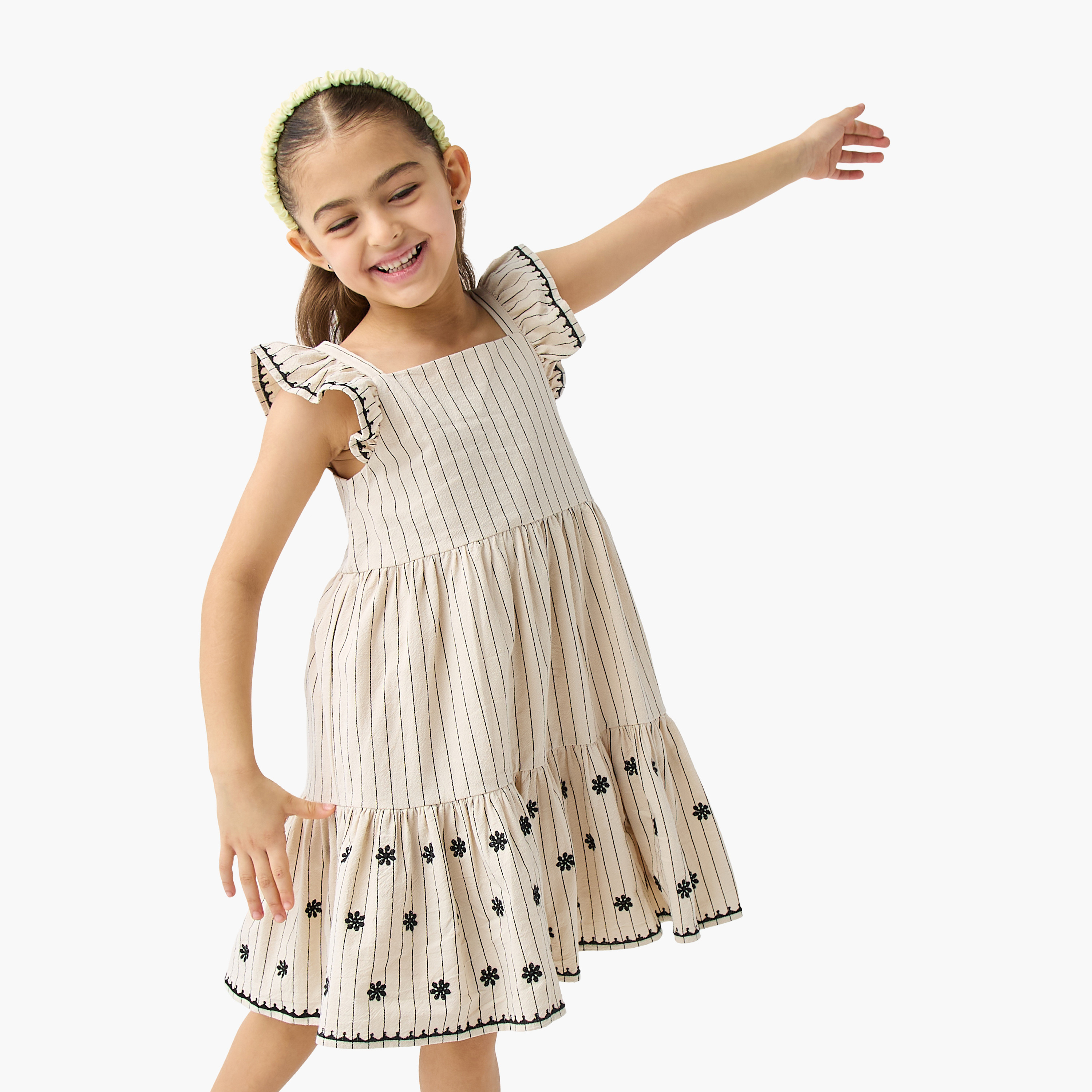 Eligo Embroidered Dress with Ruffle Sleeves and Flounce Hem-girls-clothing-dressesandjumpsuits-image-1