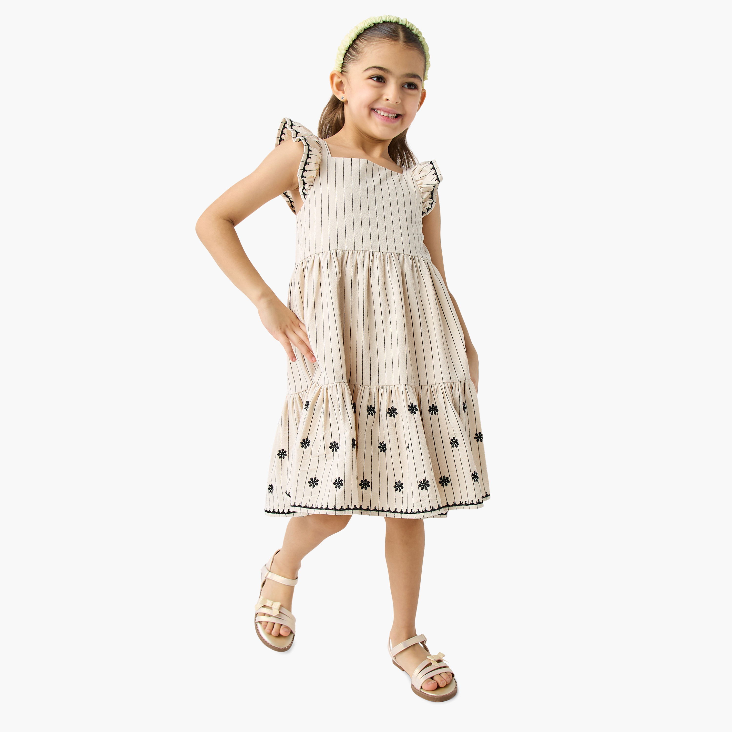 Eligo Embroidered Dress with Ruffle Sleeves and Flounce Hem-girls-clothing-dressesandjumpsuits-image-2