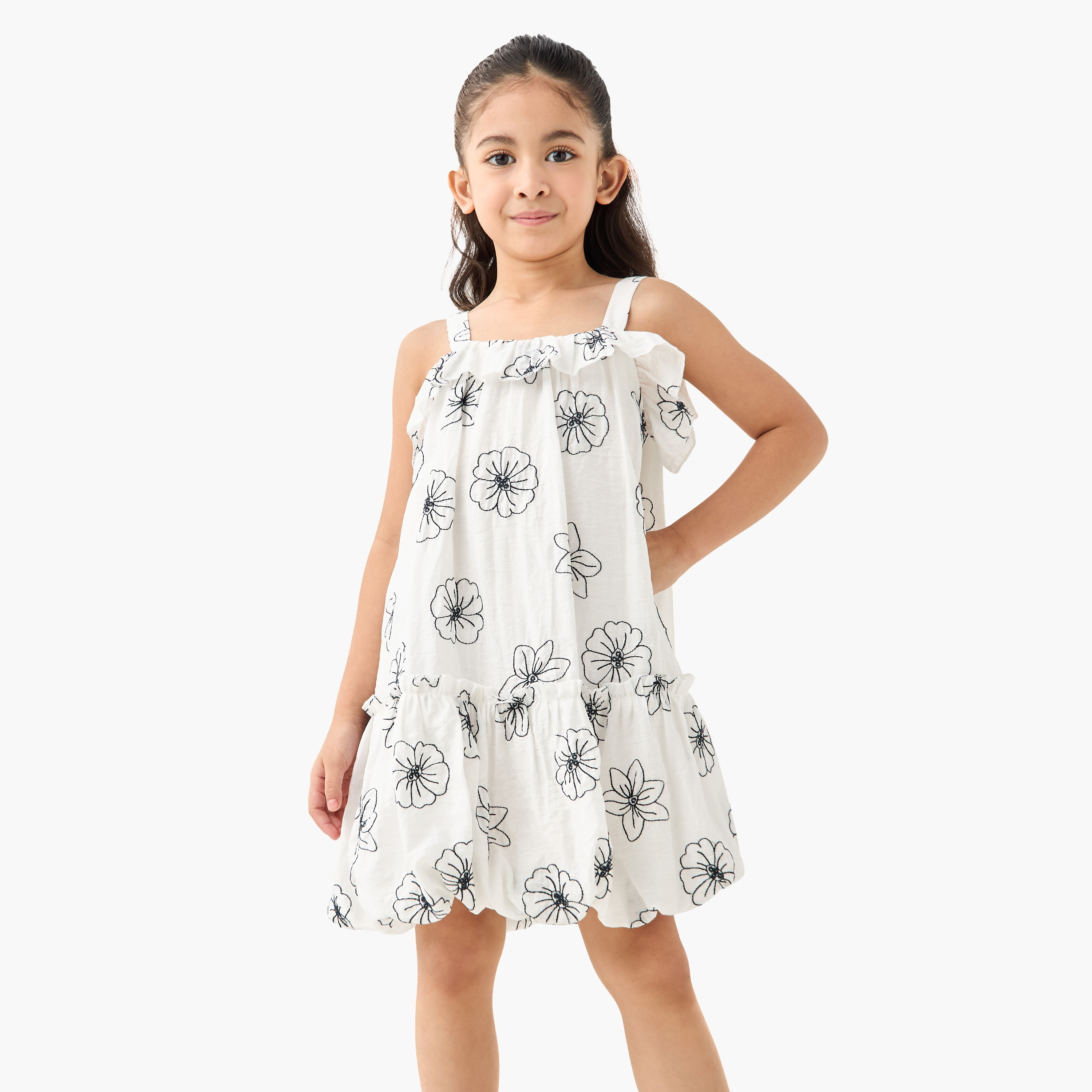 Eligo All-Over Floral Embroidered Sleeveless Balloon Dress with Ruffles-girls-clothing-dressesandjumpsuits-image-1