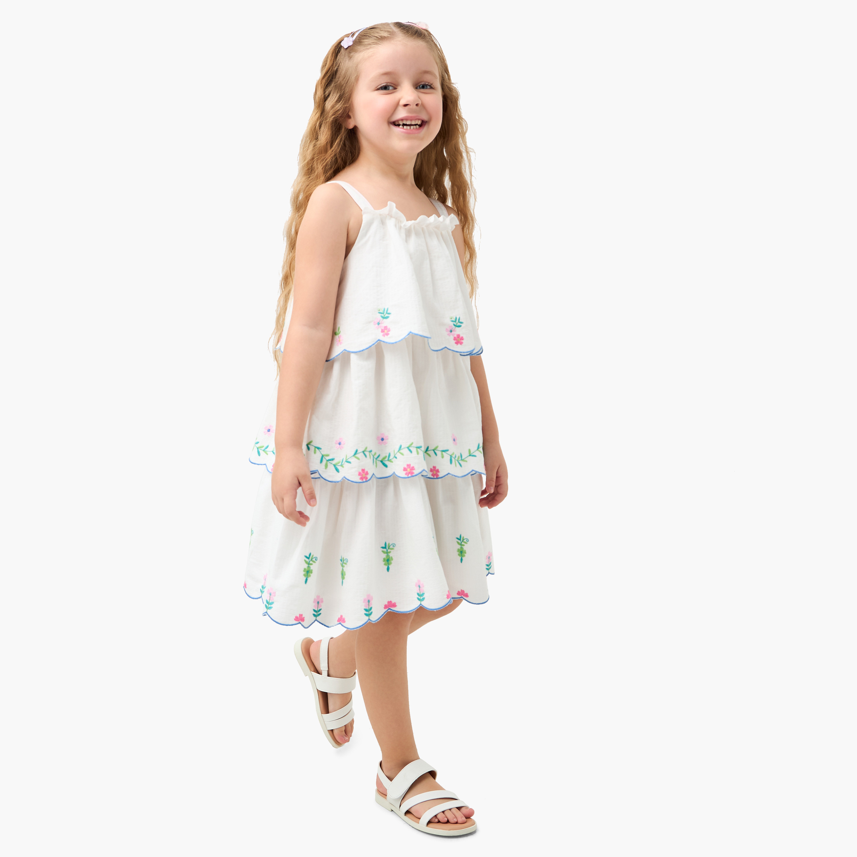 Eligo Floral Embroidered Sleeveless Tiered Dress-girls-clothing-dressesandjumpsuits-image-1