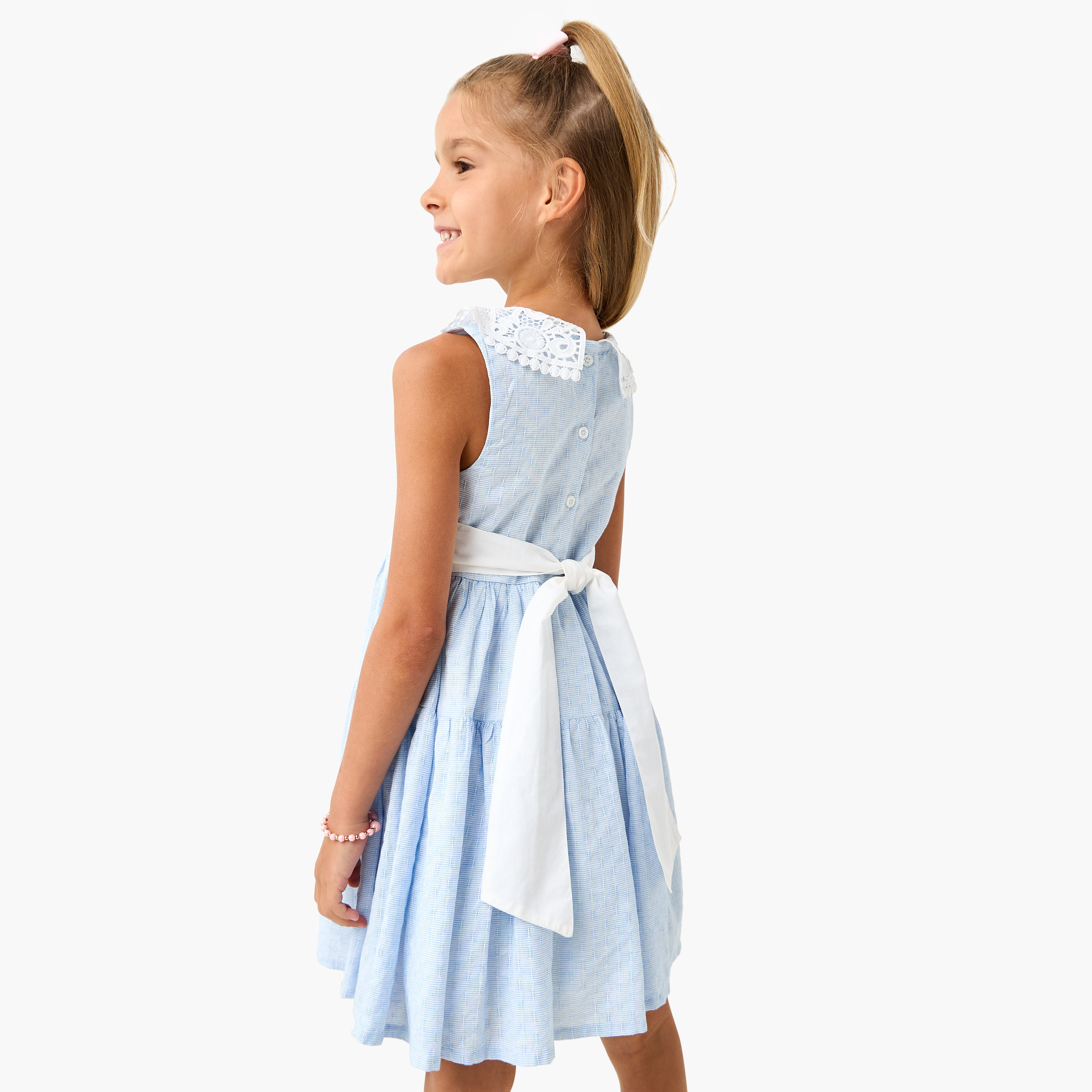 Eligo Textured Sleeveless A-line Dress with Lace Detail Collar-girls-clothing-dressesandjumpsuits-image-3