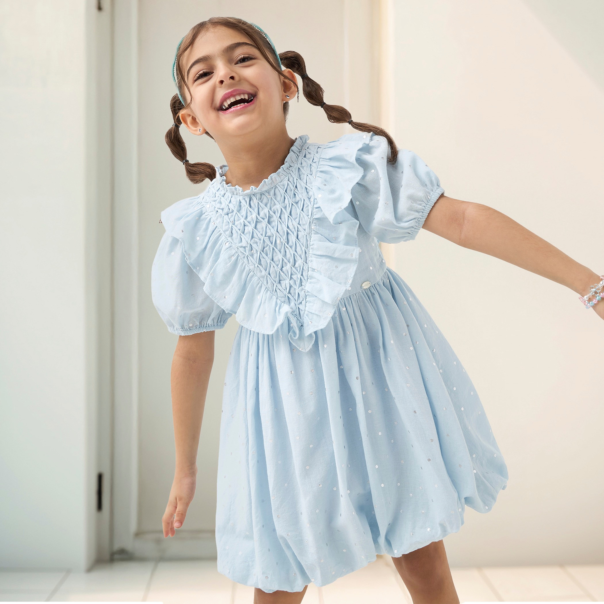 Eligo Embellished A-line Dress with Pie-Crust Neck and Short Sleeves-girls-clothing-dressesandjumpsuits-image-1