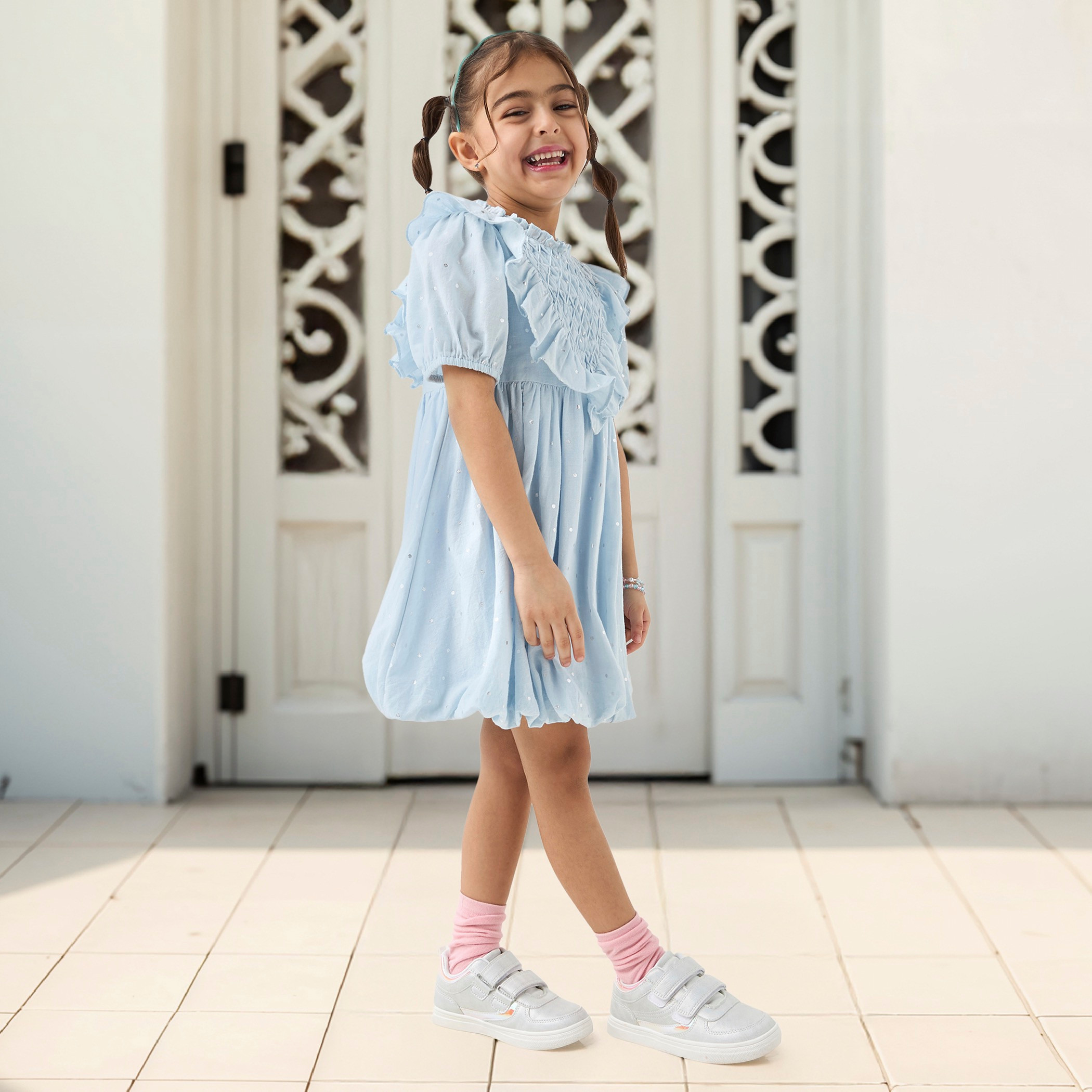 Eligo Embellished A-line Dress with Pie-Crust Neck and Short Sleeves-girls-clothing-dressesandjumpsuits-image-2