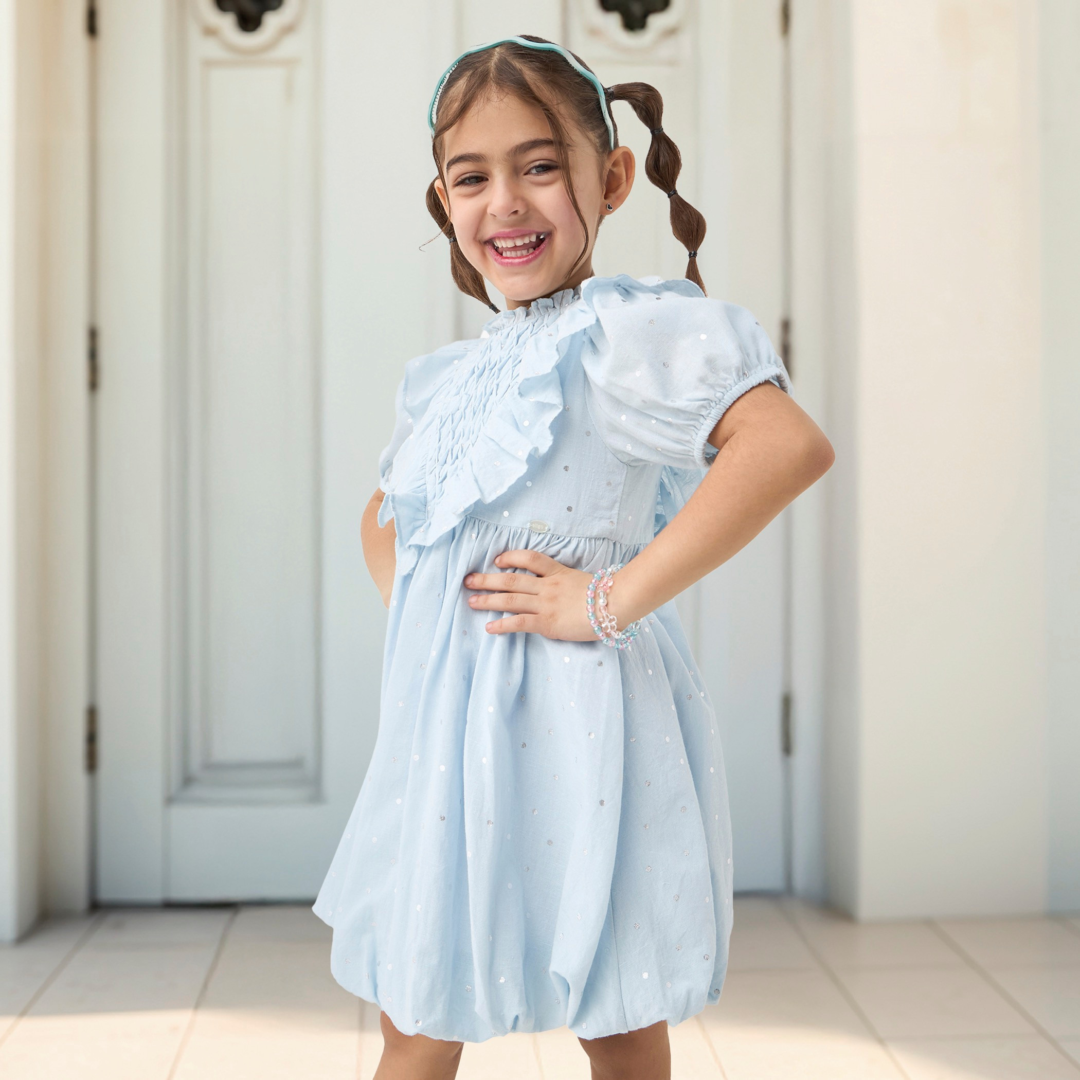 Eligo Embellished A-line Dress with Pie-Crust Neck and Short Sleeves-girls-clothing-dressesandjumpsuits-image-6