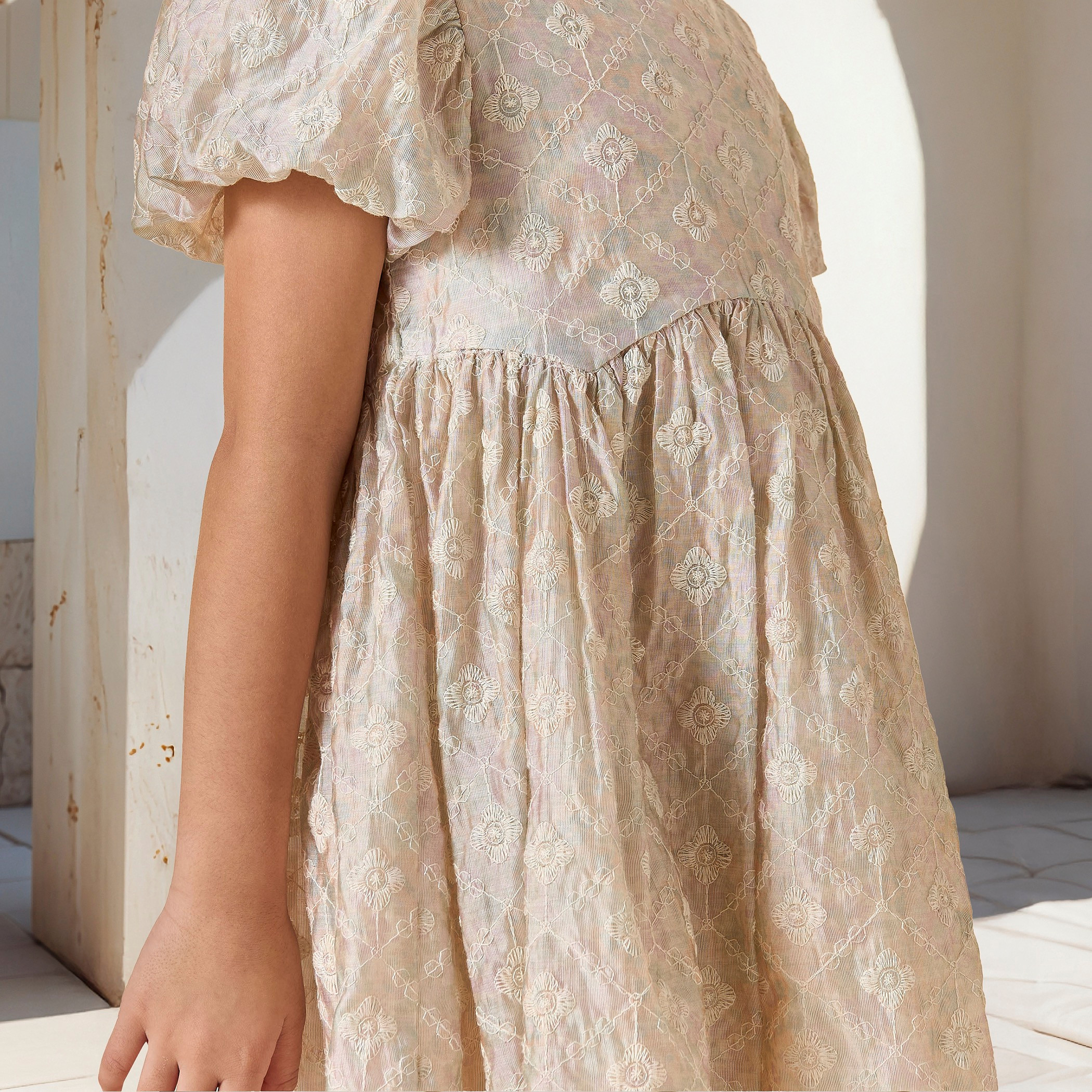 Eligo All-Over Embroidered Dress with Balloon Sleeves and Zip Closure-girls-clothing-dressesandjumpsuits-image-4