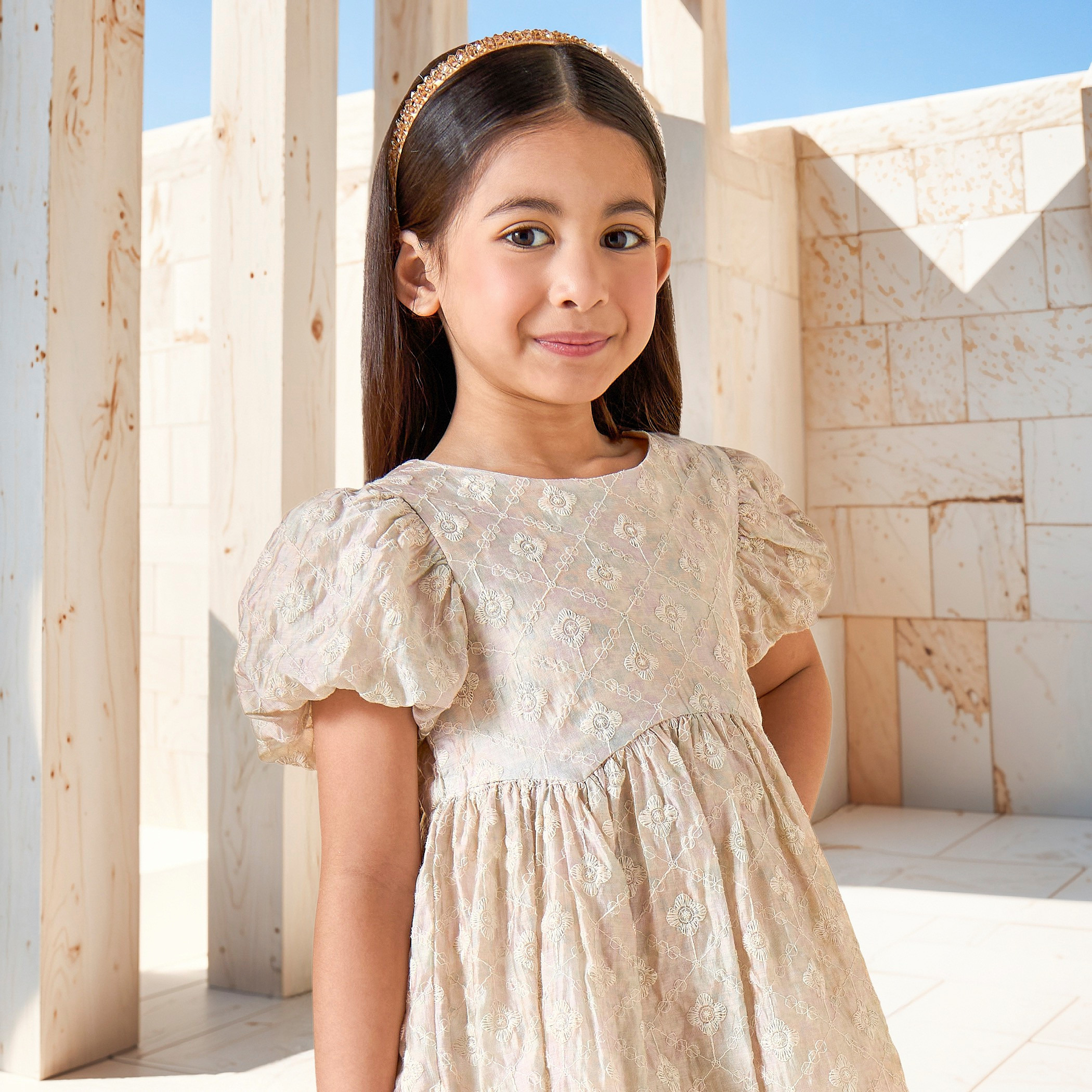 Eligo All-Over Embroidered Dress with Balloon Sleeves and Zip Closure-girls-clothing-dressesandjumpsuits-image-5
