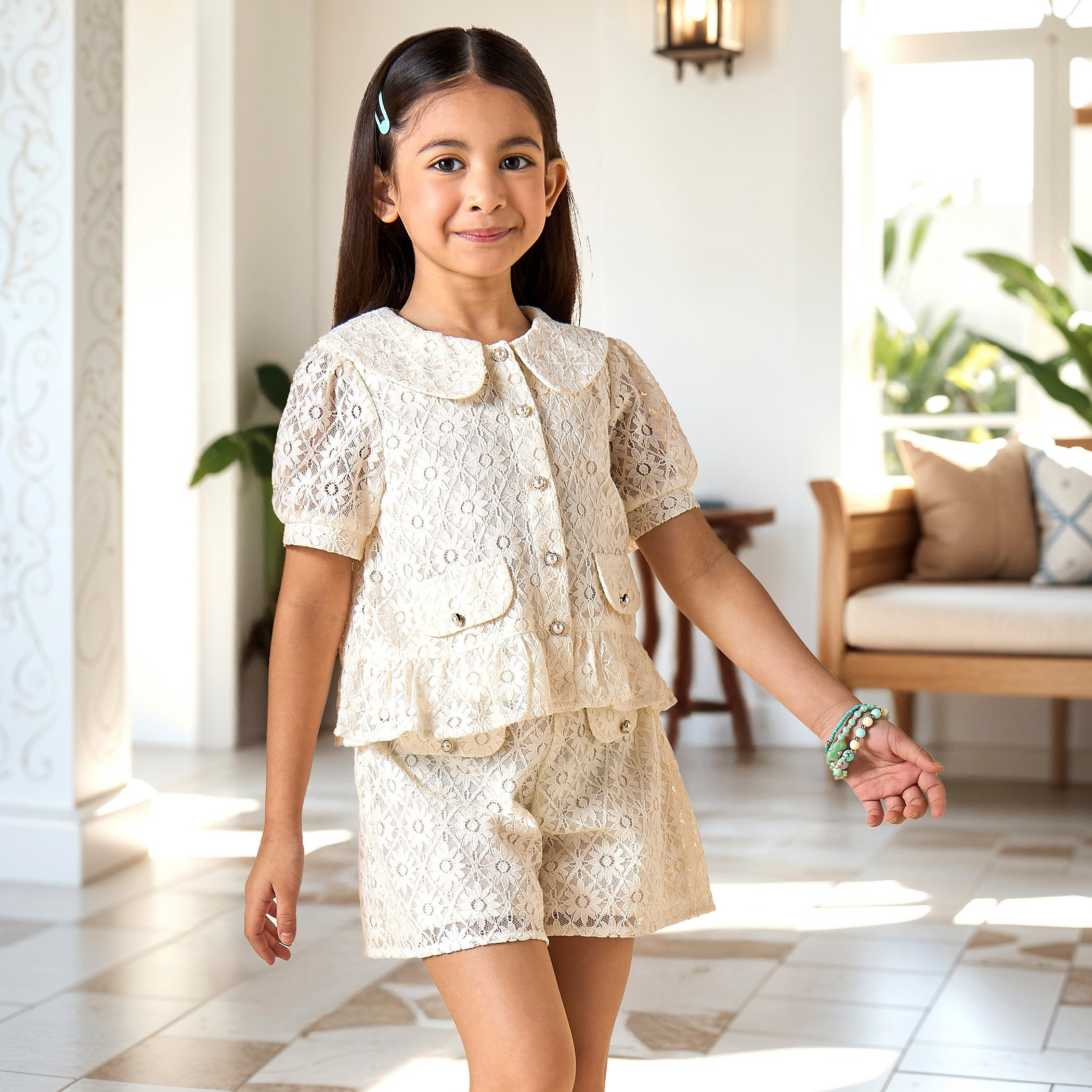 Eligo Floral Lace Textured Shirt and Shorts Set-baby-girls-clothing-setsandcoords-image-2
