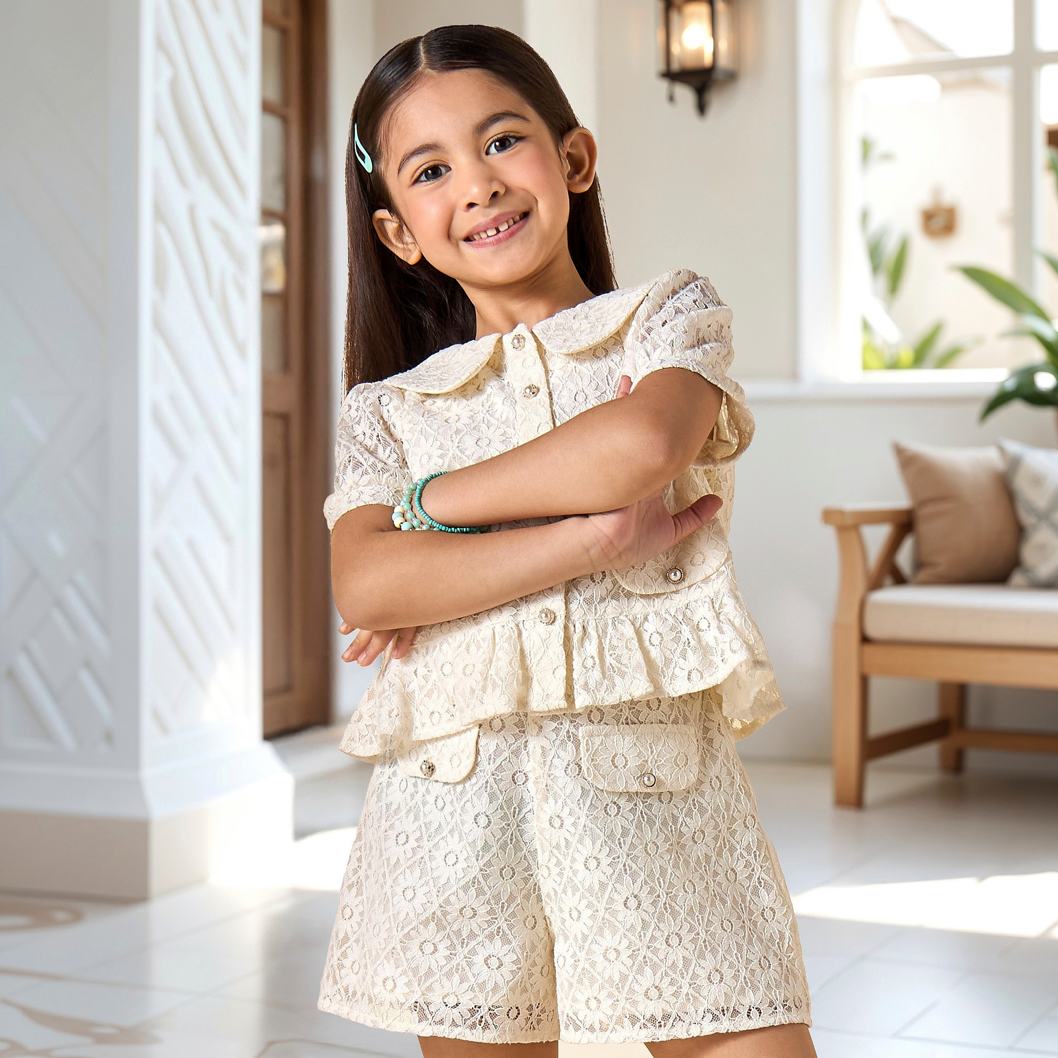 Eligo Floral Lace Textured Shirt and Shorts Set-baby-girls-clothing-setsandcoords-image-7